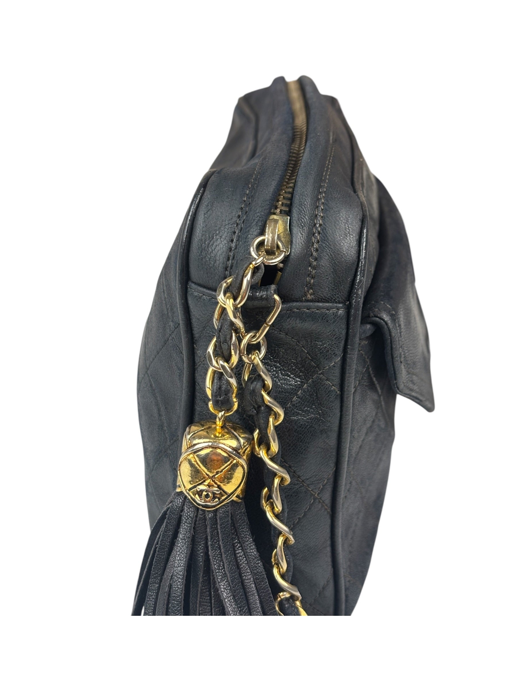 Chanel Vintage Black Quilted Leather CC Camera Bag 1989