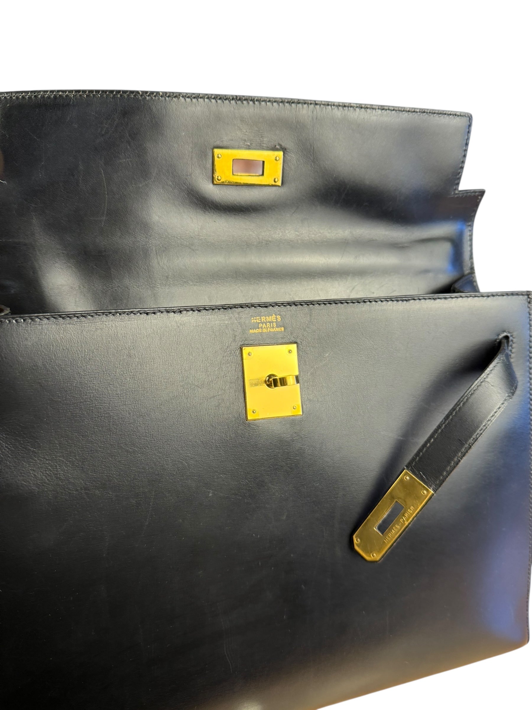 Hermes Kelly 32 Black Box Leather 1991