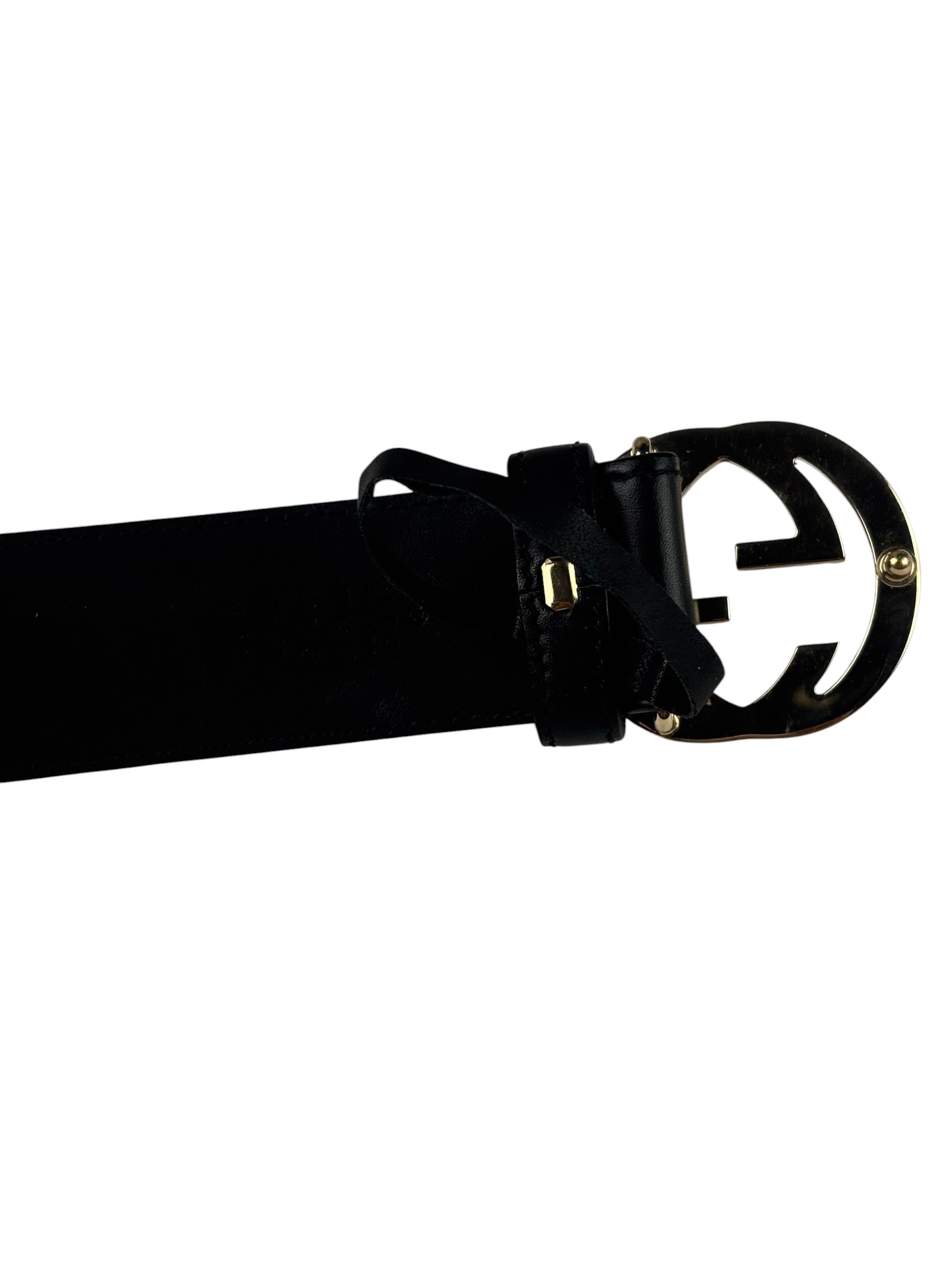 Gucci Black Leather GG Buckle Belt