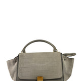 Celine Grey Suede/Leather Crocodile Embossed Trapeze Two-Way Bag