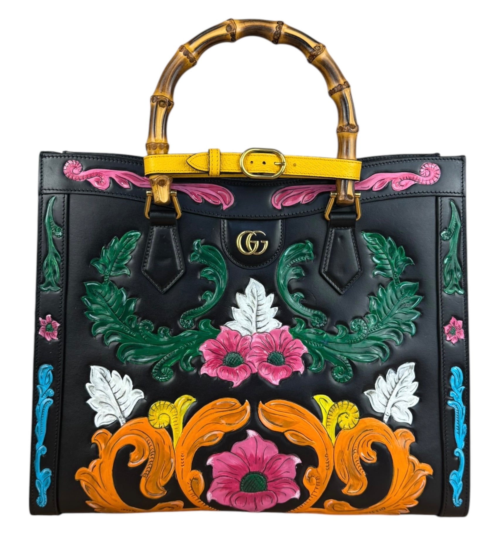 Gucci Black Leather Floral Limited Edition Diana 2Way Tote