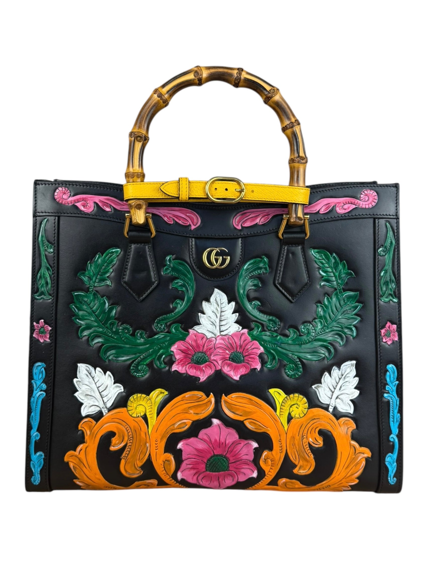 Gucci Black Leather Floral Limited Edition Diana 2Way Tote