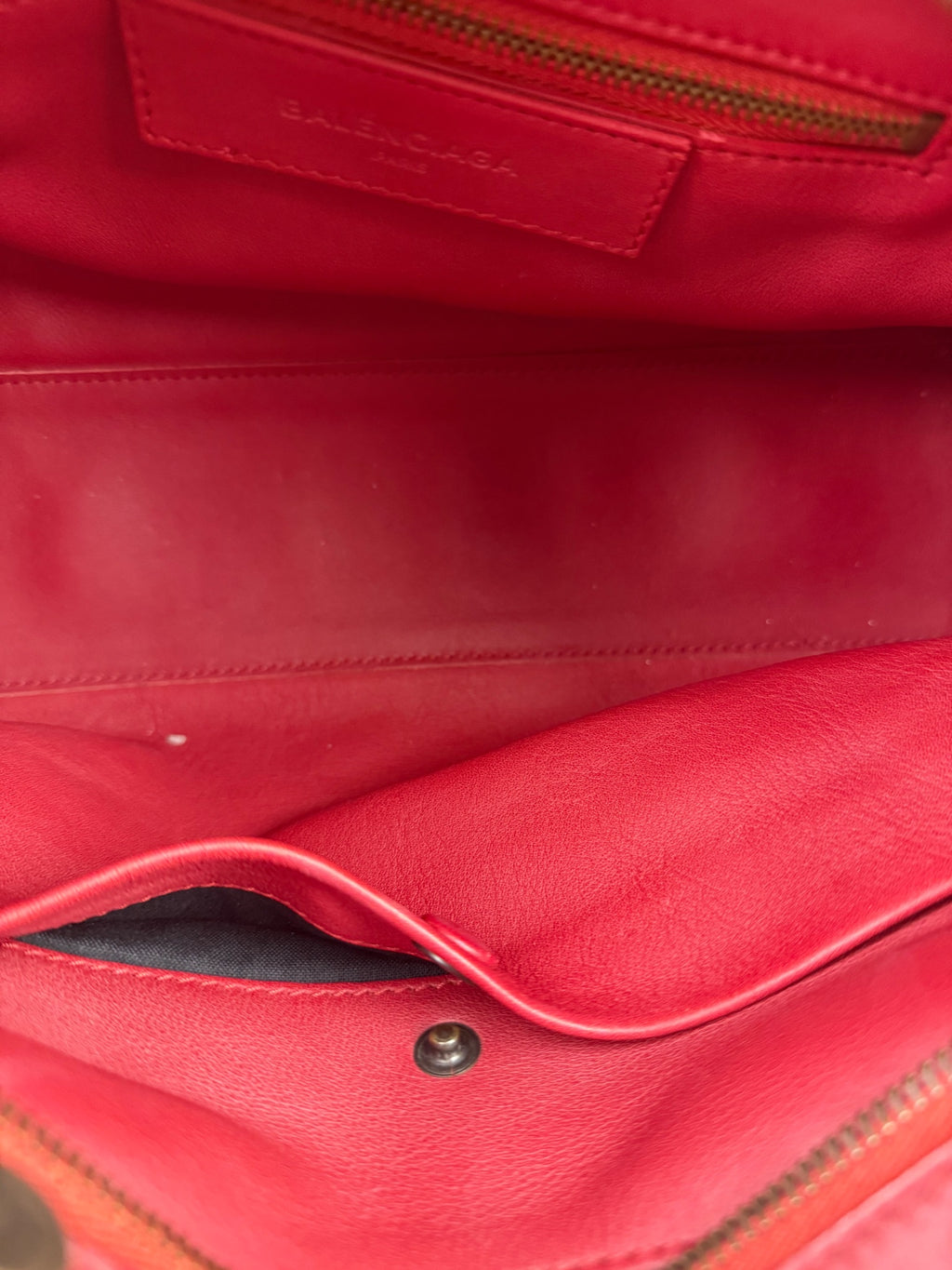 Balenciaga Red Leather Blackout City Two-Way Bag