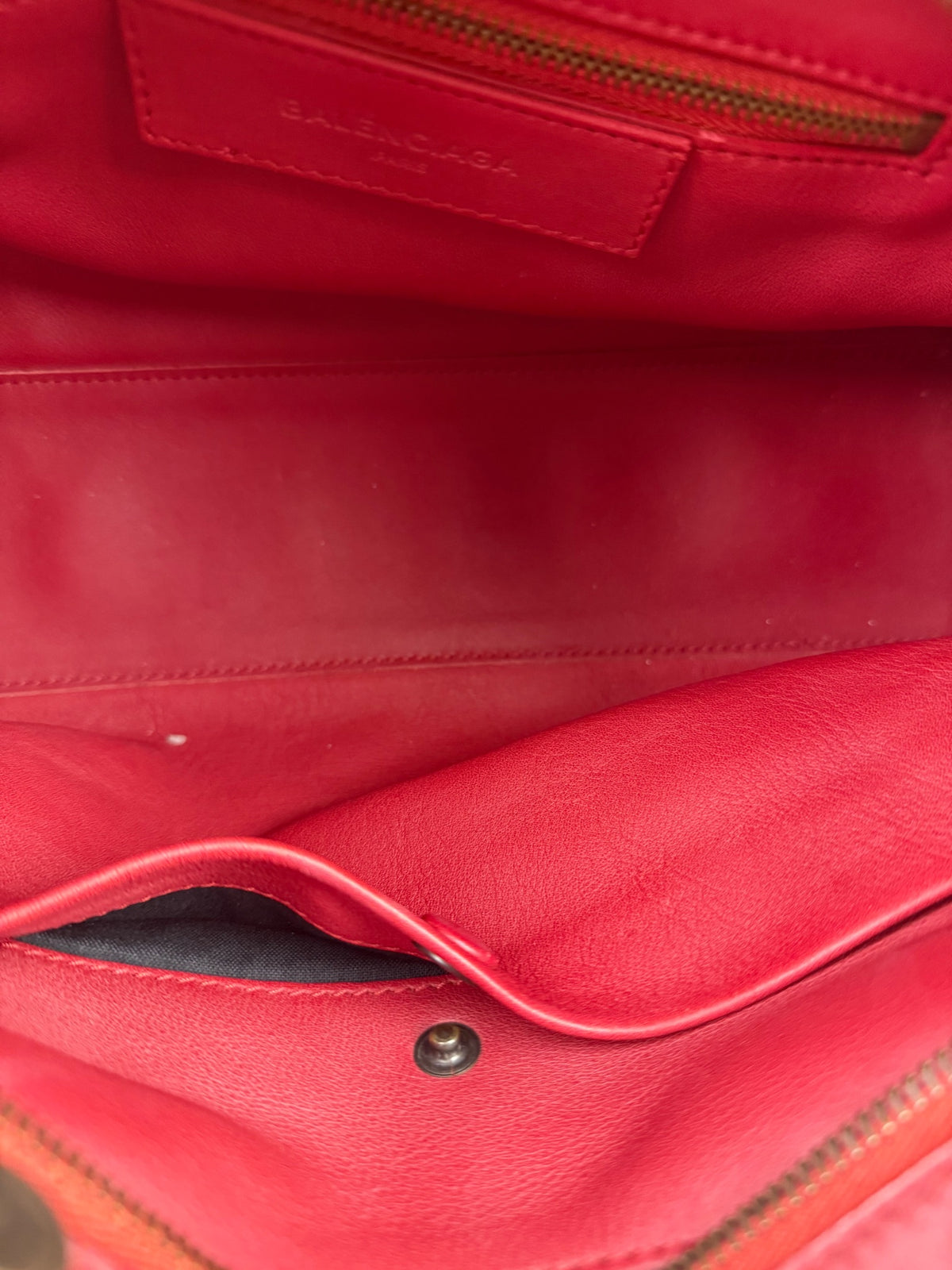 Balenciaga Red Leather Blackout City Two-Way Bag