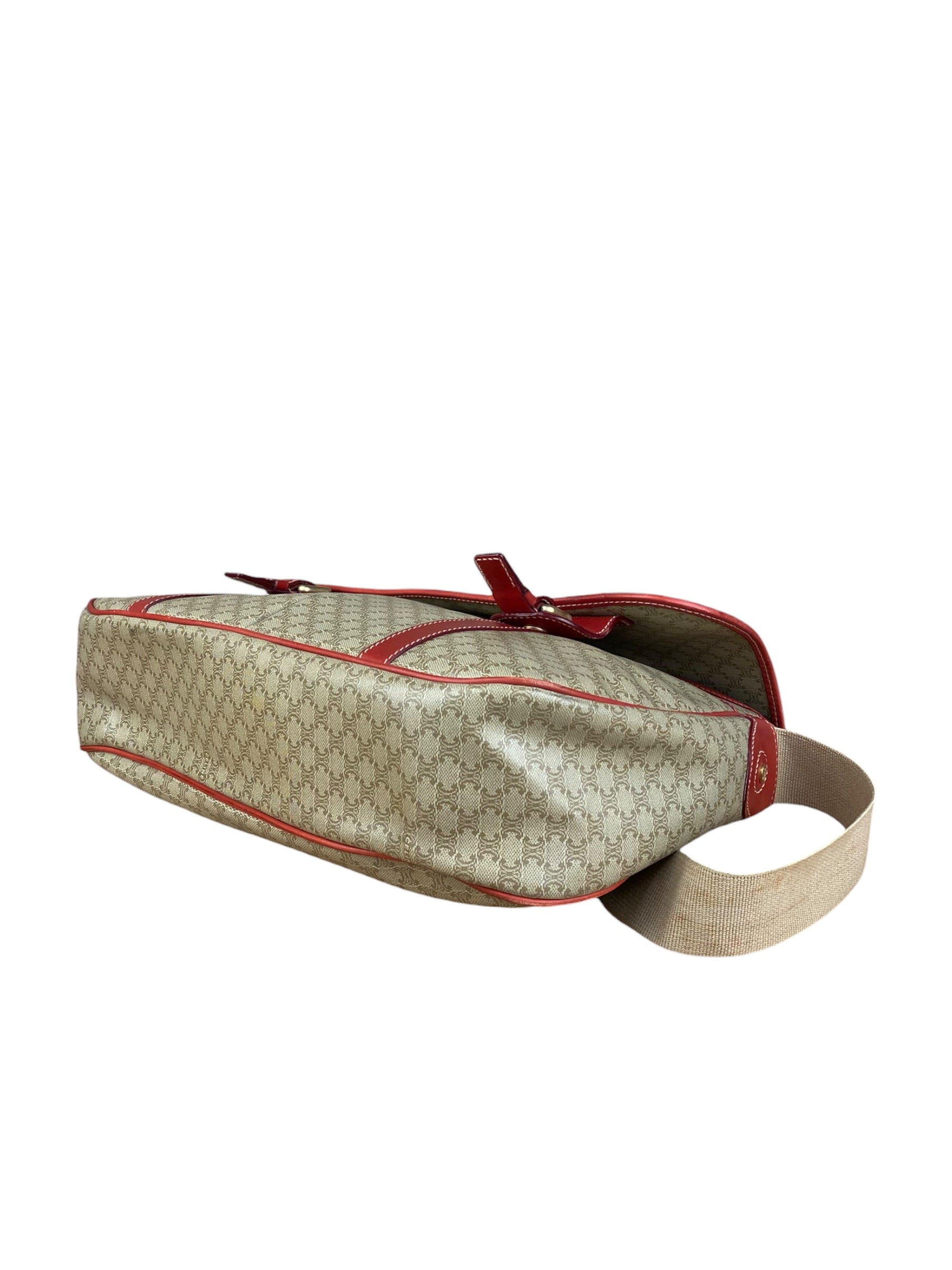 Celine Vintage Macadam Print Red Lined Flap Messenger Bag