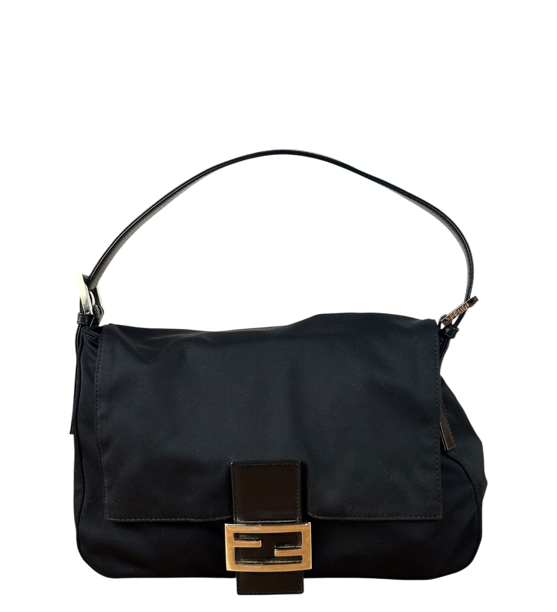 Fendi Black Leather Trim Mamma Baguette