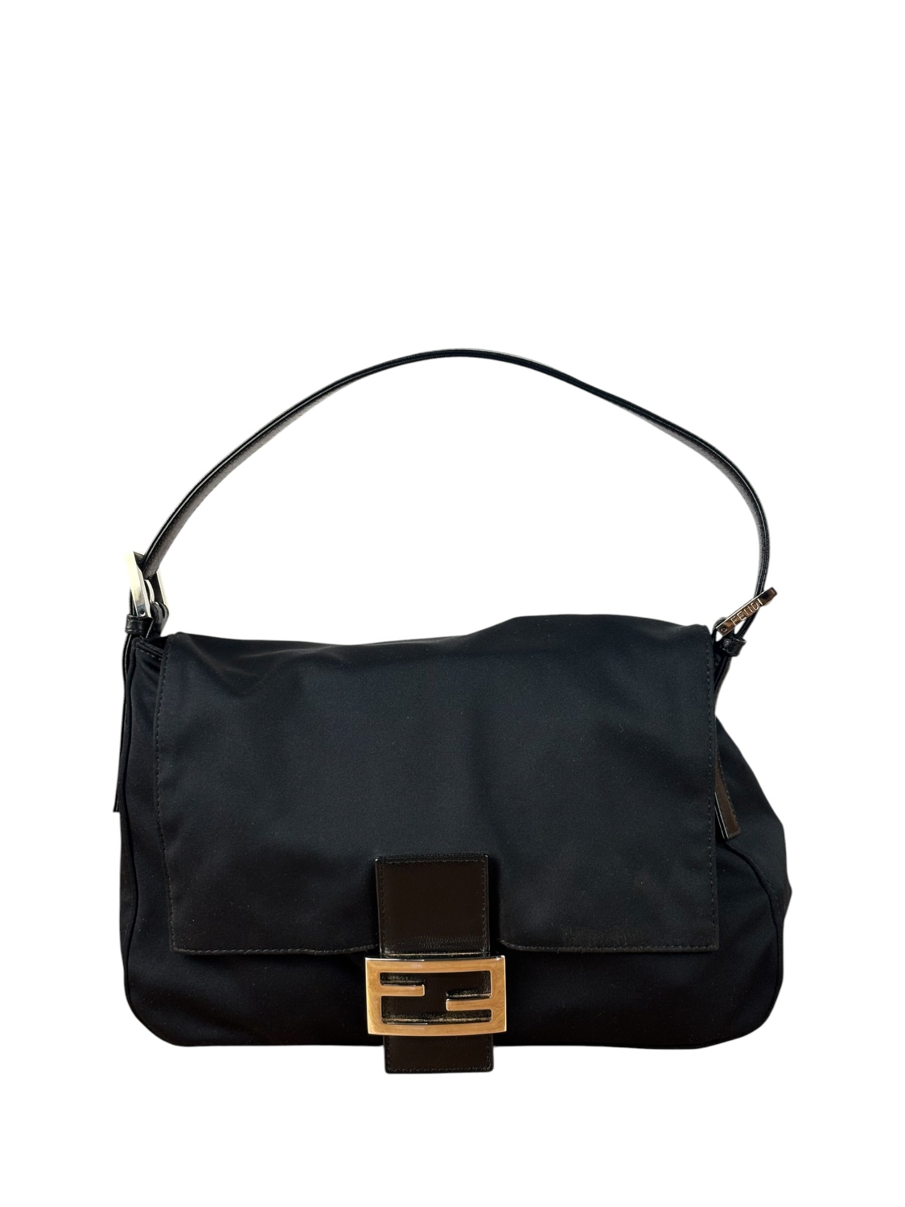 Fendi Black Leather Trim Mamma Baguette