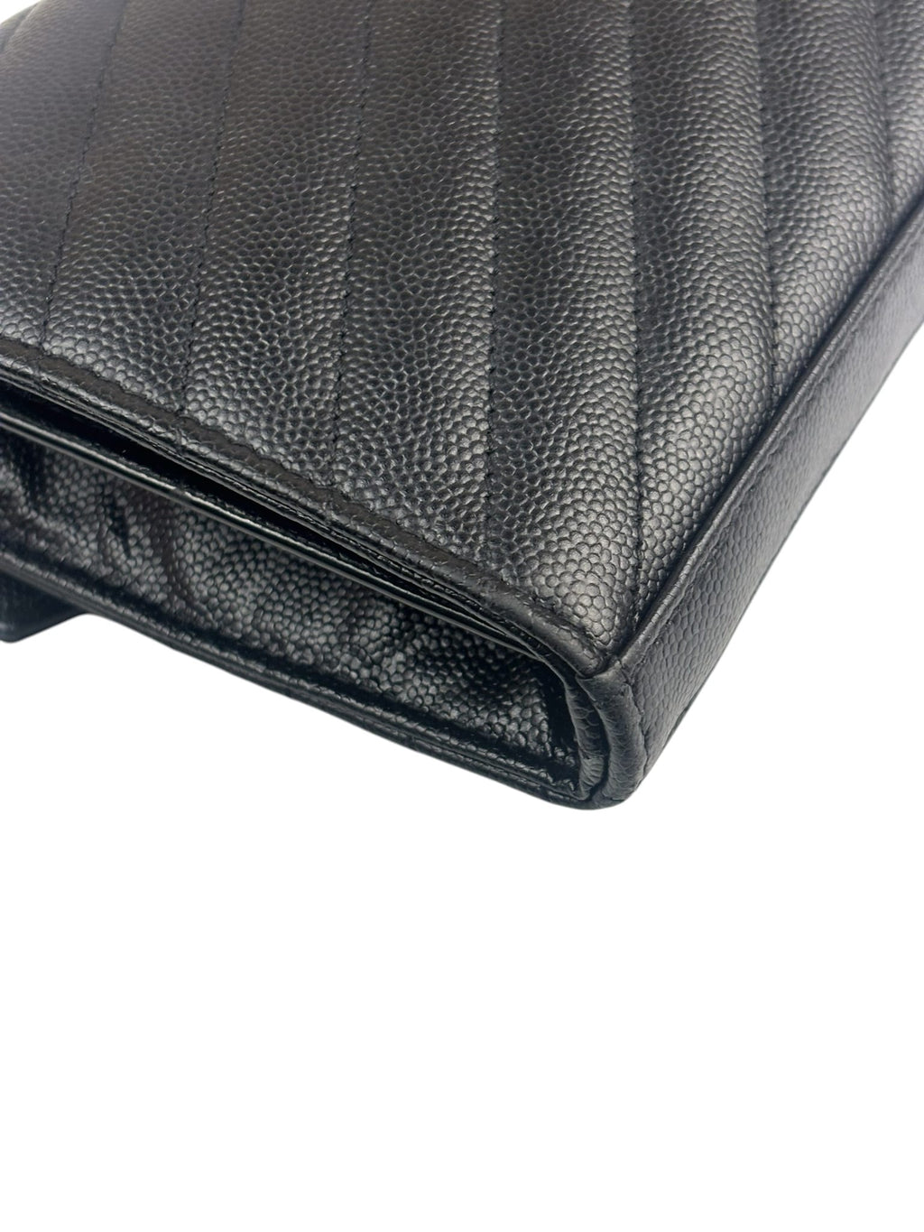 YSL Black Pebbled Matelassè Envelope Chain Wallet On Chain