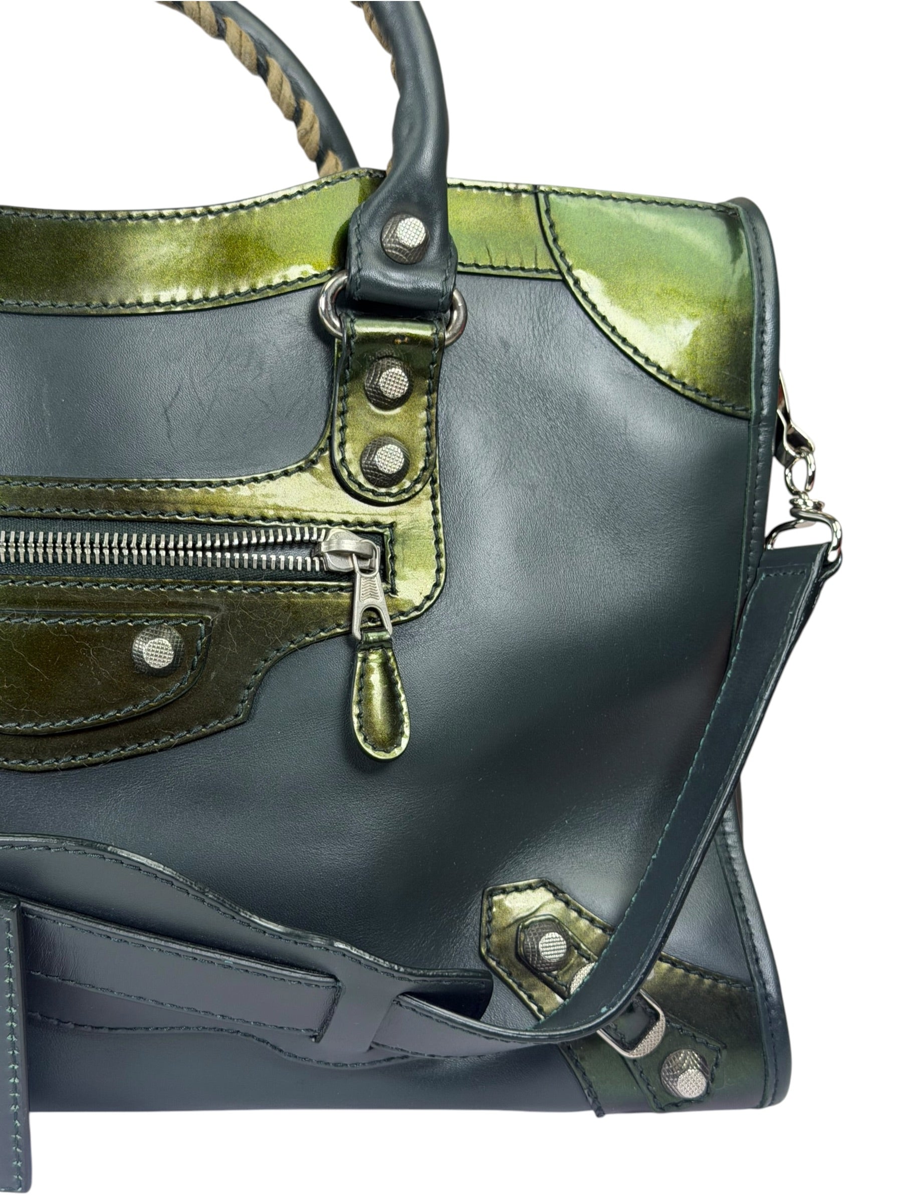 Balenciaga Green Calfskin Metallic Trim Giant 12 City Bag