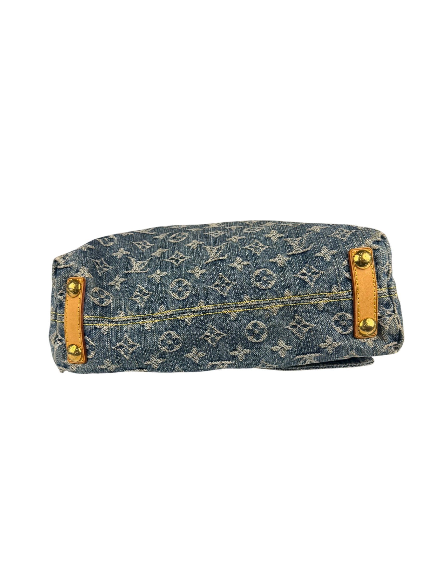 Louis Vuitton Vintage Denim Leather Trim Monogram Baggy Hobo Bag PM