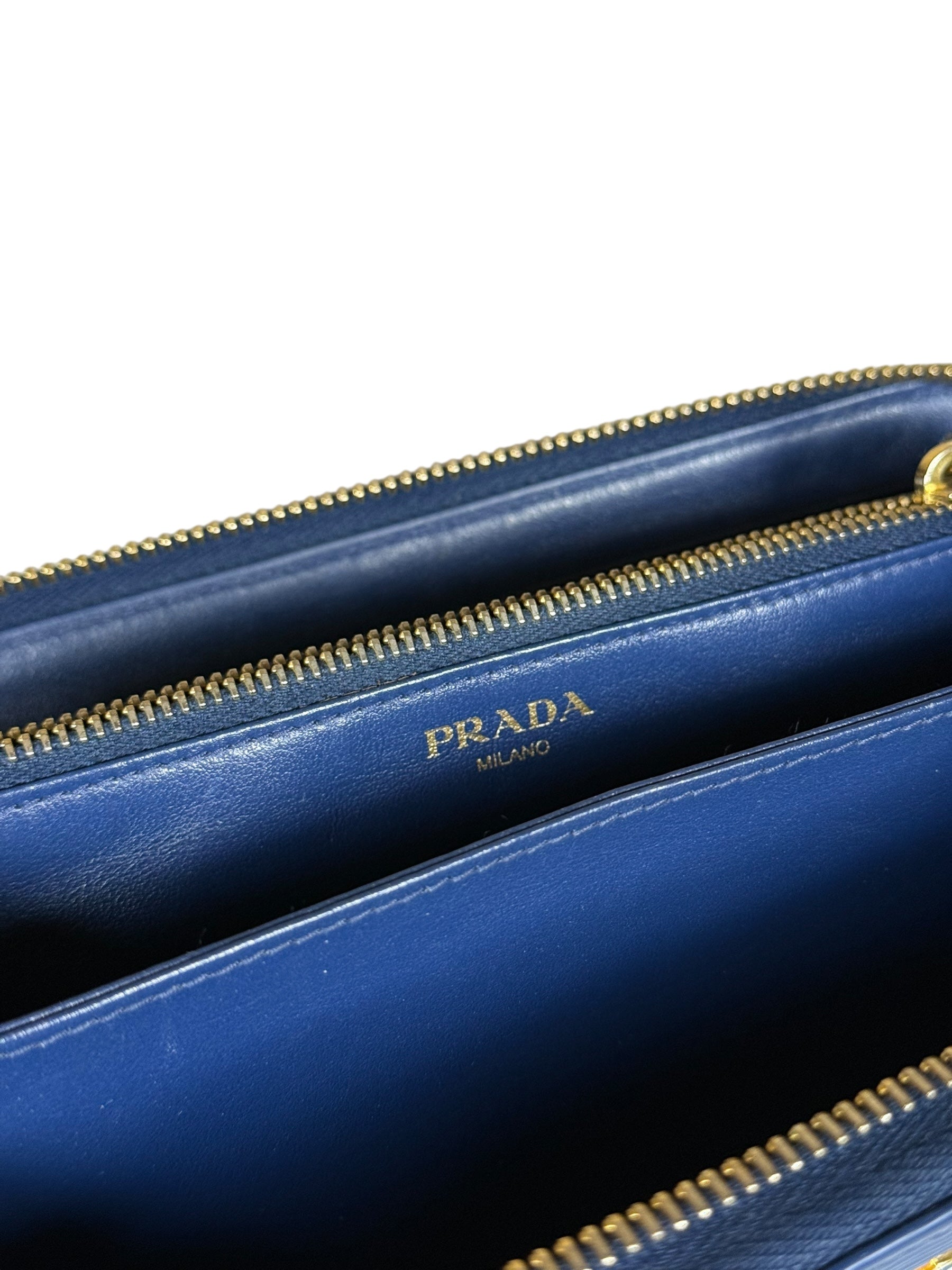 Prada Long Zip Leather Wallet Blue