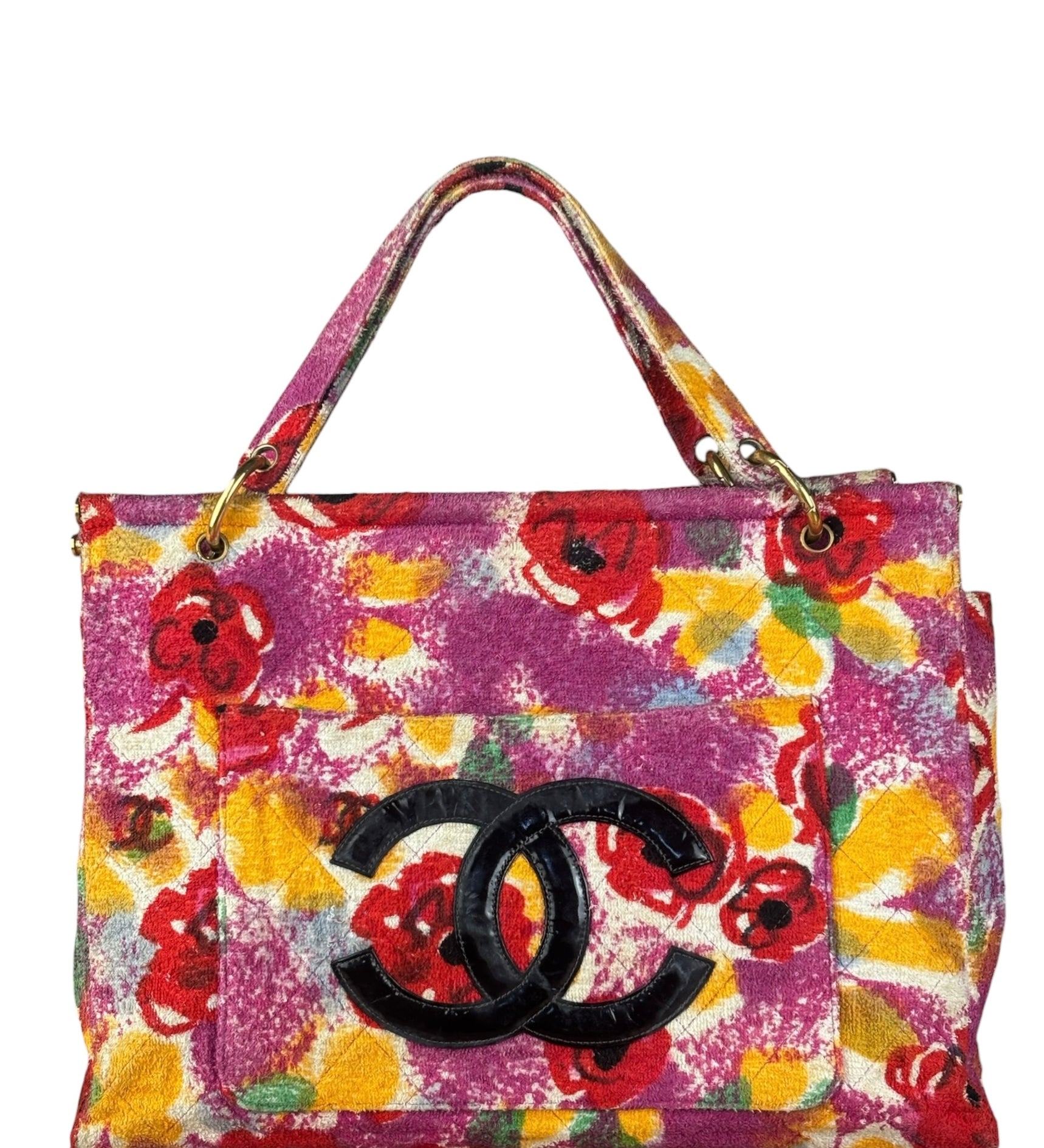 Chanel Vintage Graffiti Floral Terrycloth Beach Resort Tote Bag