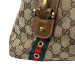 Gucci Vintage Brown Leather Trim Grommet Web Shoulder Bag