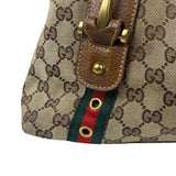 Gucci Vintage Brown Leather Trim Grommet Web Shoulder Bag