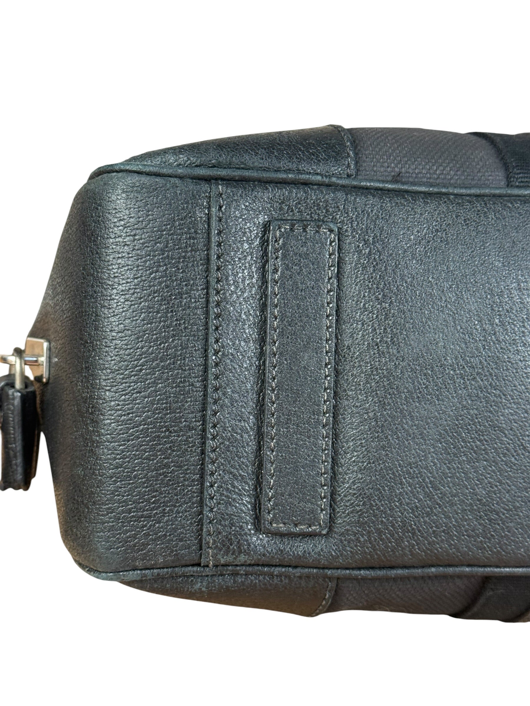 Prada Vintage Black Canvas Leather Trim Bowler Shoulder Bag