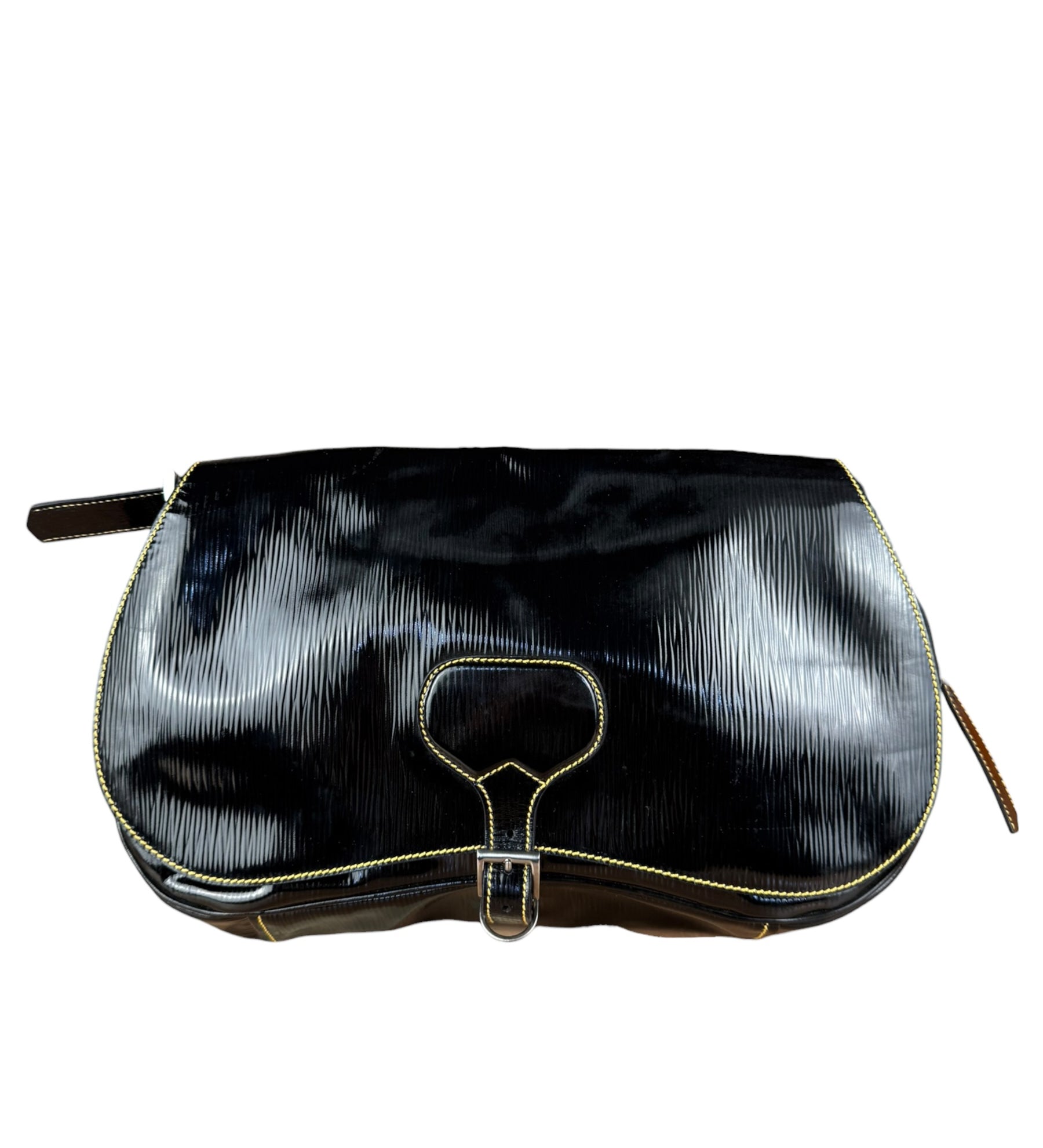 Prada Vintage Black Patent Ribbed Flap Crossbody