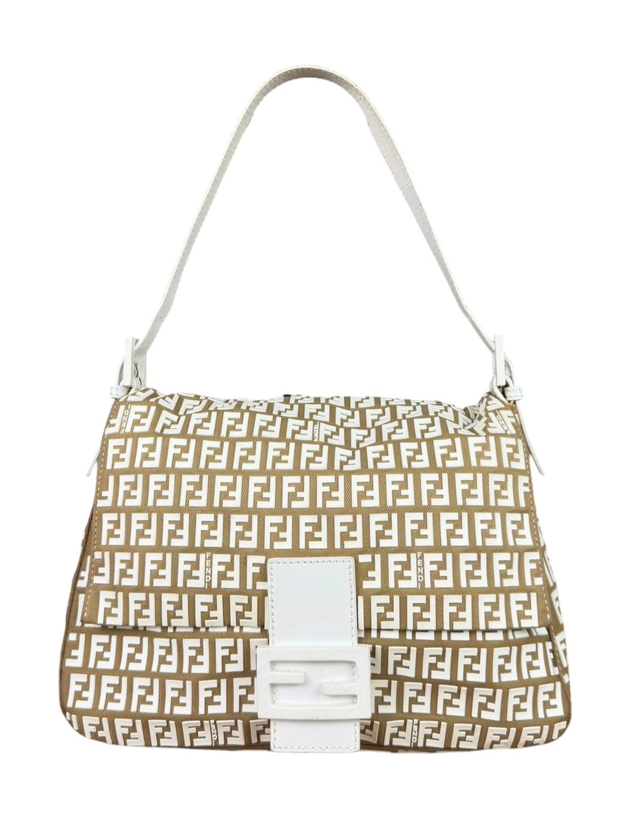 Fendi Vintage Beige Canvas Rubber FF Print Mamma Baguette