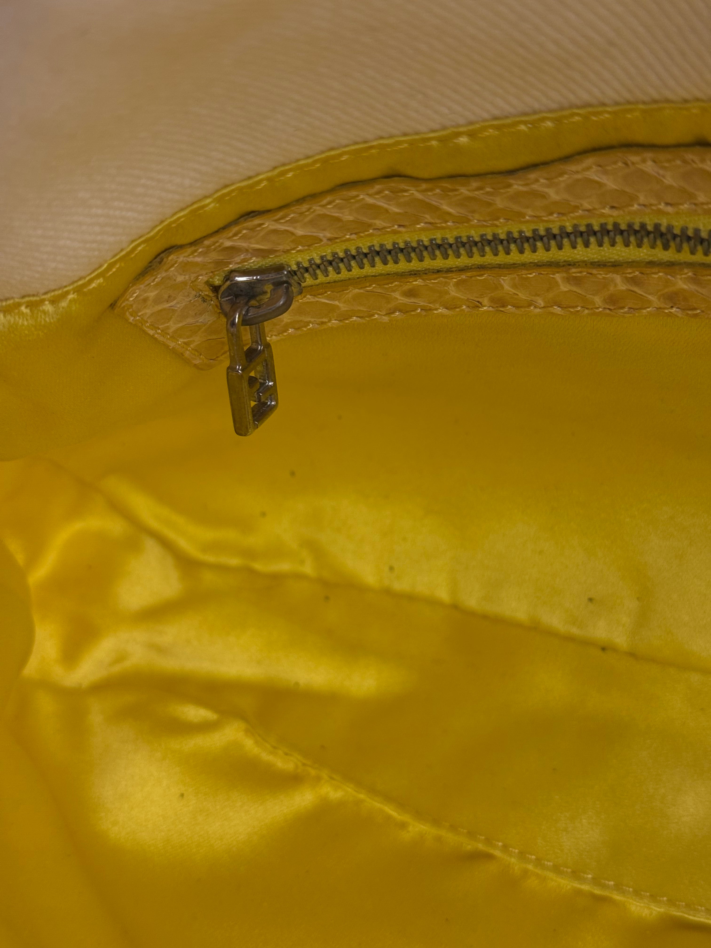Fendi Vintage Denim x Snakeskin Baguette Yellow