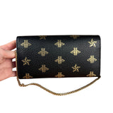 Gucci Leather Bees Padlock Continental Wallet On Chain Black