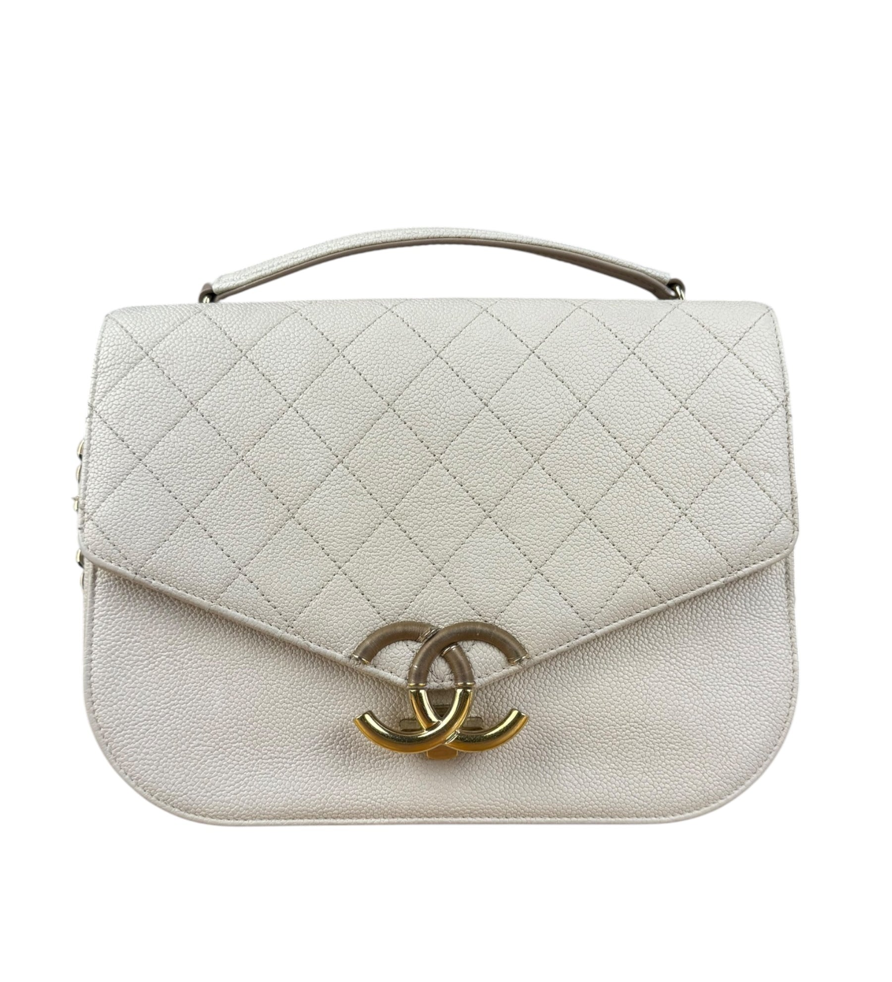Chanel Ivory Caviar Quilted Coco Cuba Chain Top Handle Bag 2018