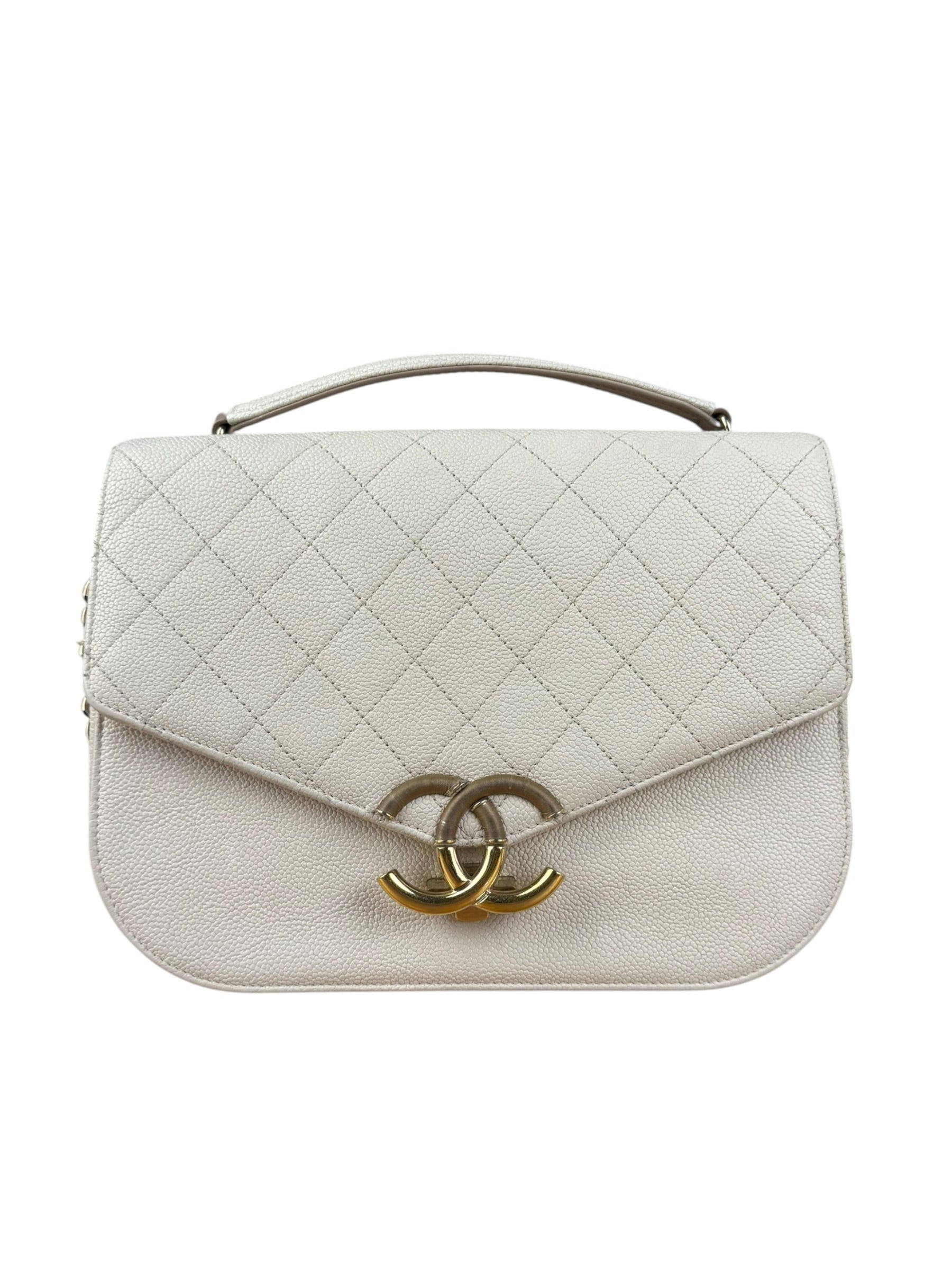 Chanel Ivory Caviar Quilted Coco Cuba Chain Top Handle Bag 2018