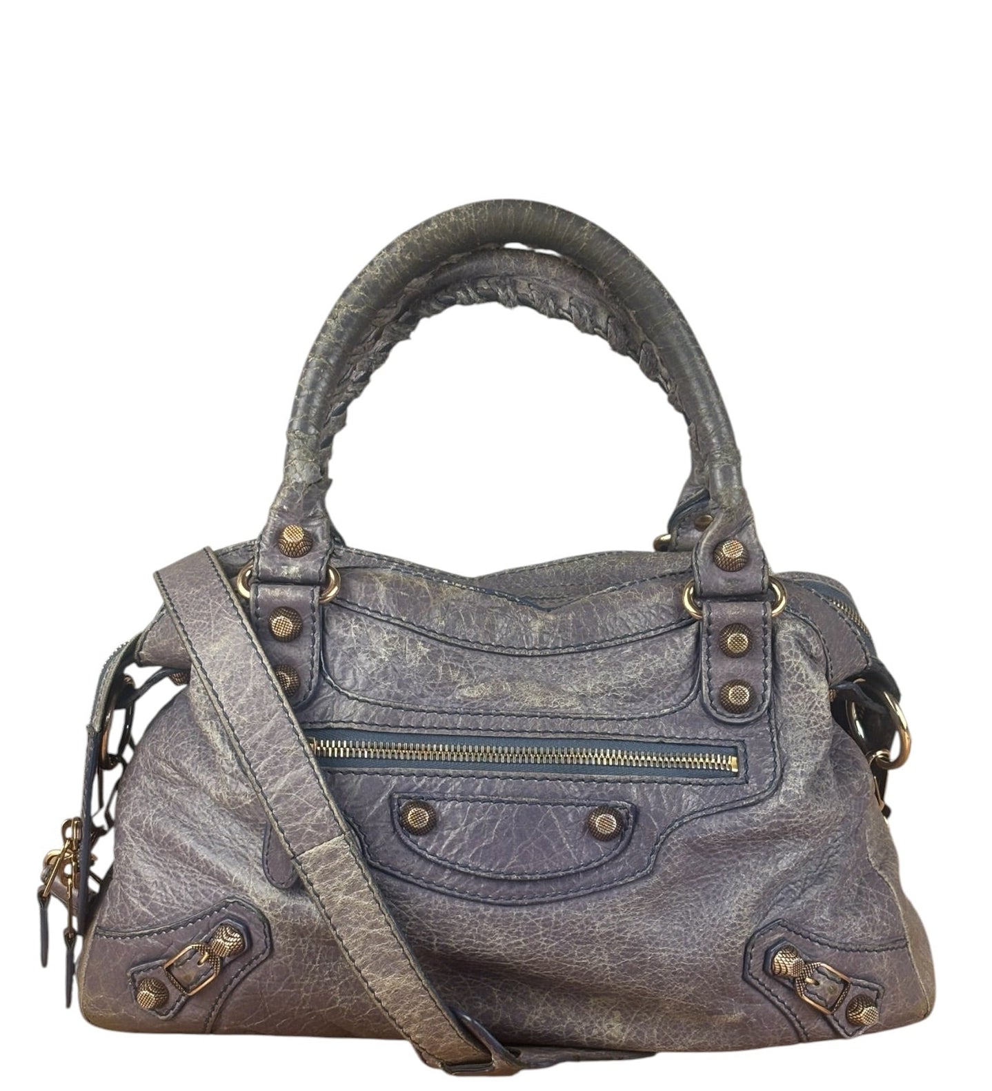 Balenciaga Distressed Purple Leather City Bag