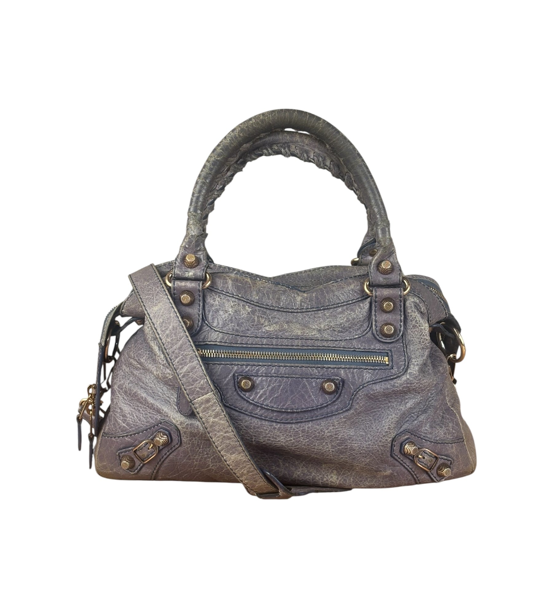 Balenciaga Vintage Distressed Purple Leather City Bag