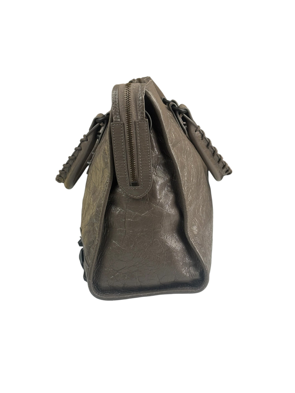 Balenciaga Stone Grey Patent Leather Moto Work Two-Way Bag