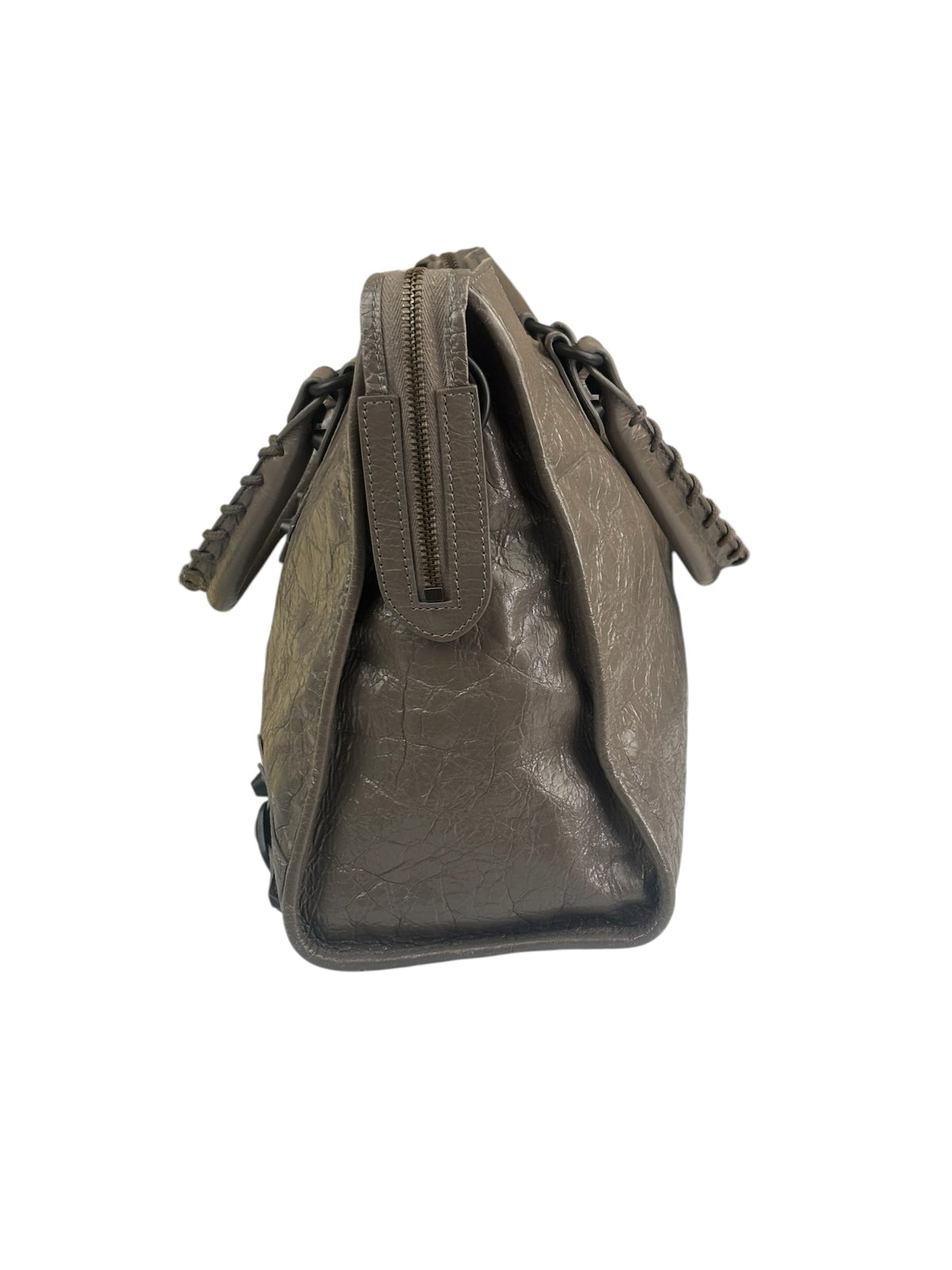 Balenciaga Stone Grey Patent Leather Moto Work Two-Way Bag