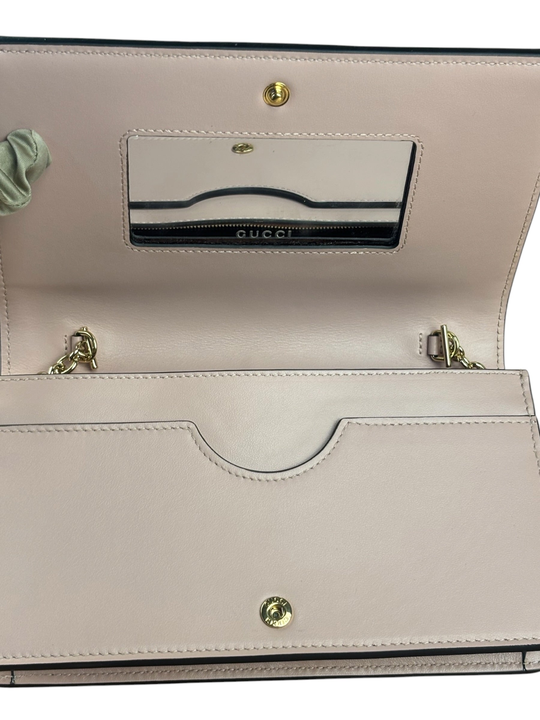 Gucci Light Pink Leather GG Matelasse Chain Wallet