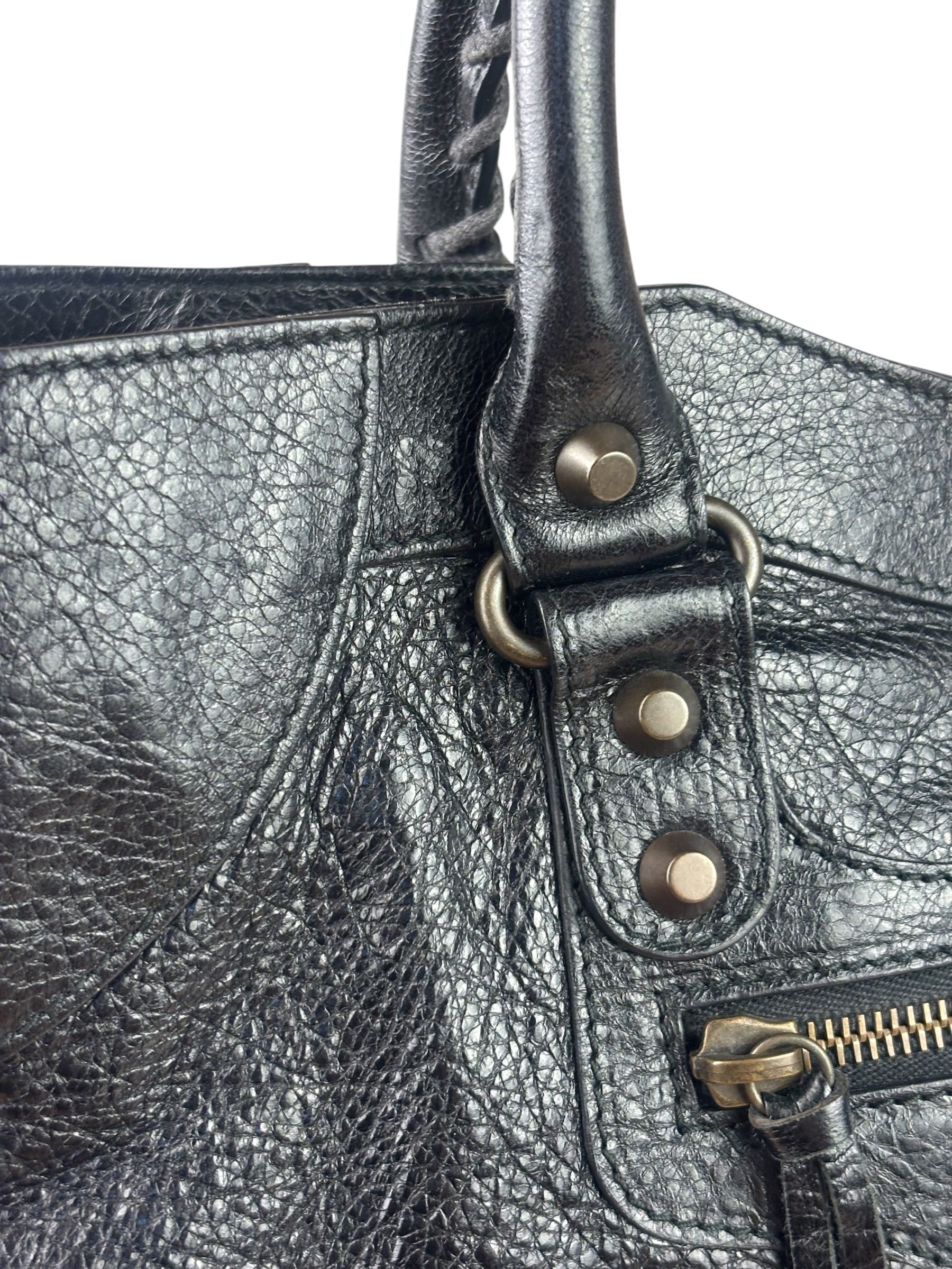 Balenciaga Black Lambskin Moto Work Two-Way Bag