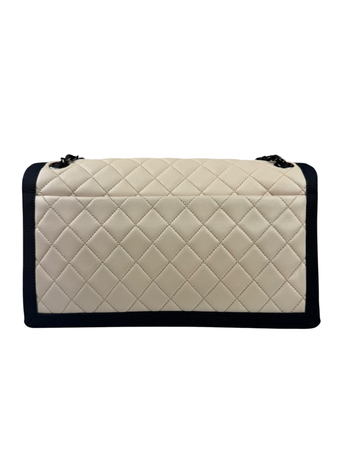 Chanel Beige/Navy Quilted Lambskin Flap Bag 2015