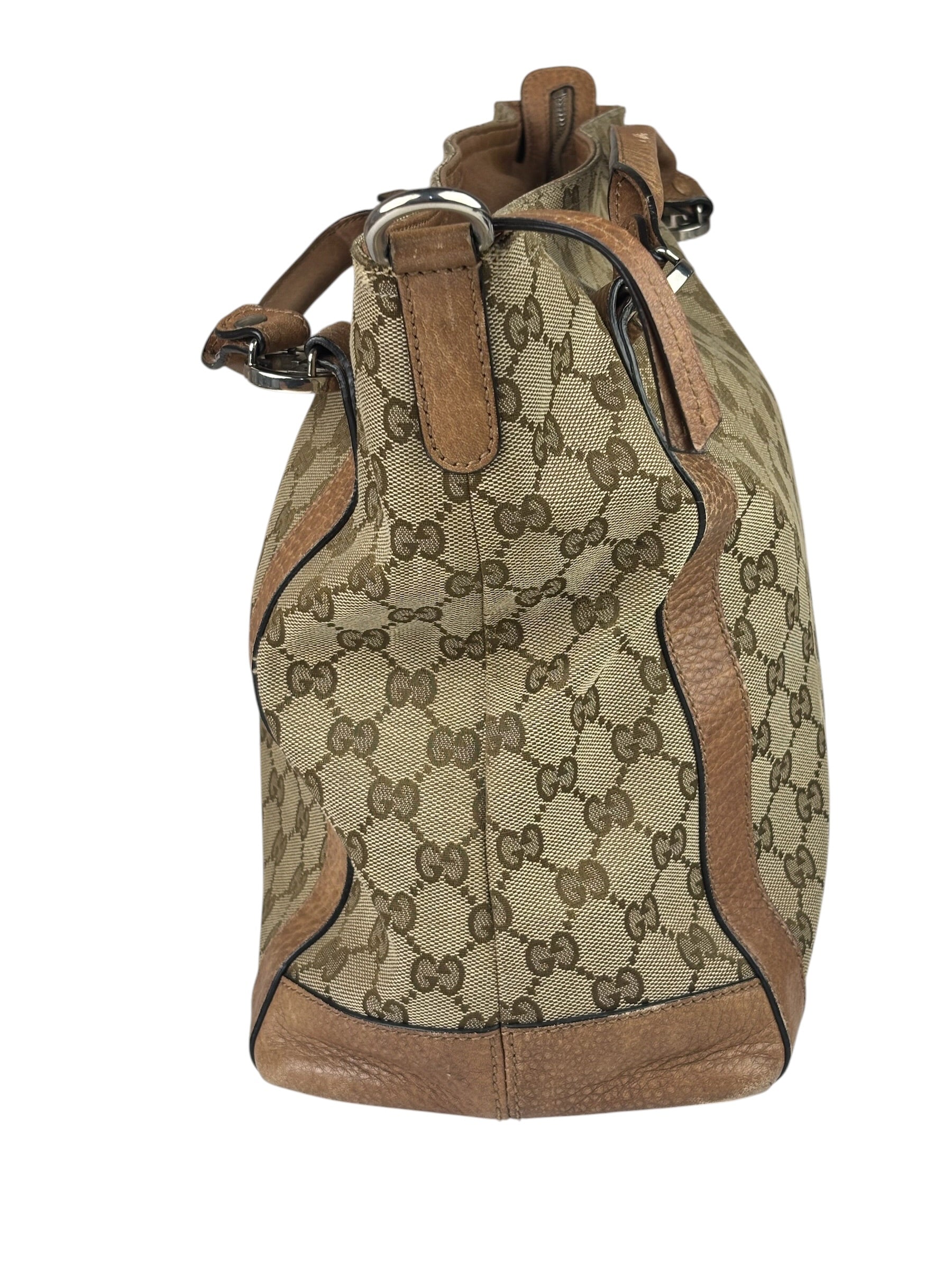 Gucci Beige/Brown Leather GG Satchel Two-Way Bag