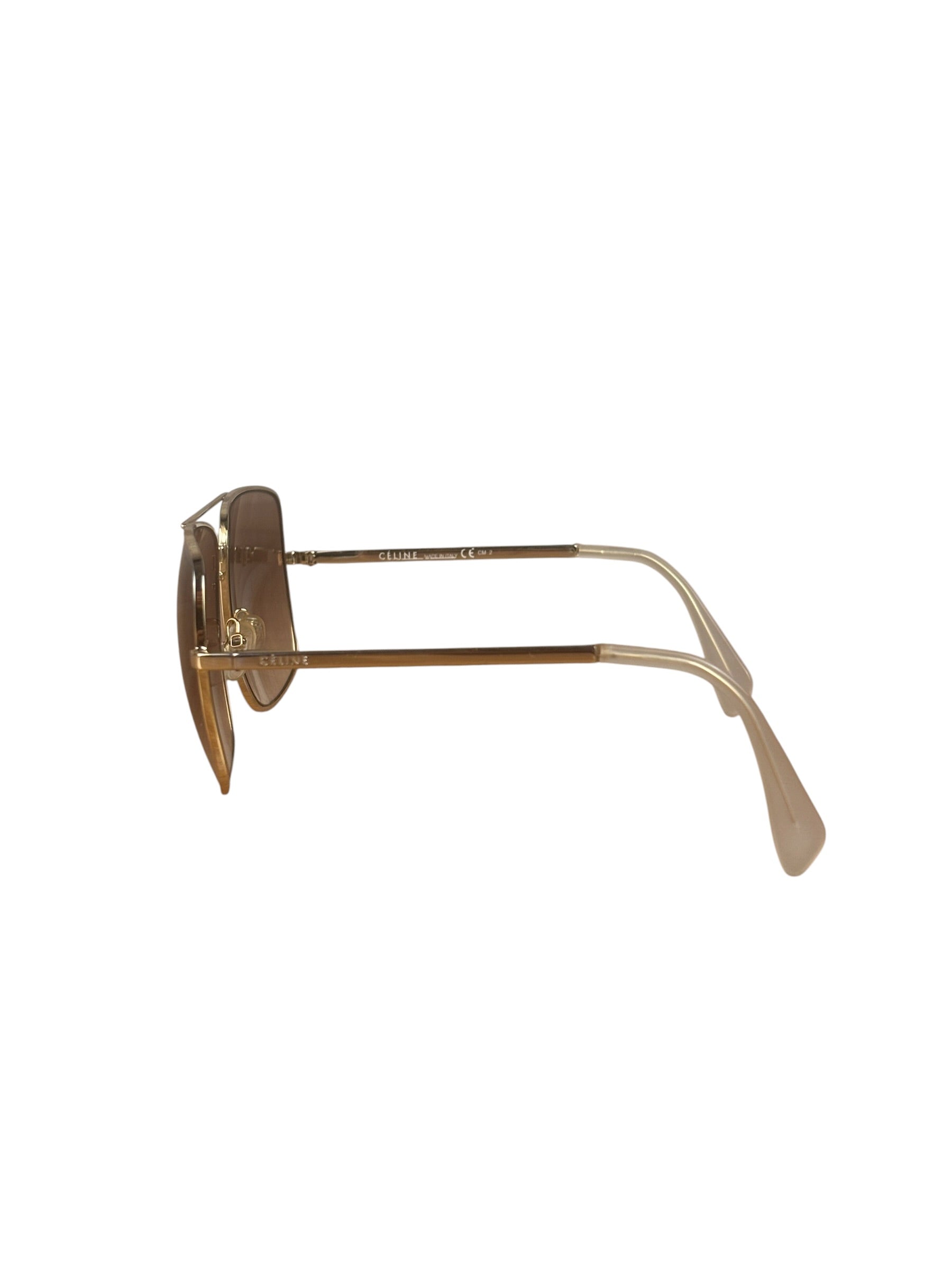 Celine Gold Tone Square Aviator Sunglasses CL41808/S