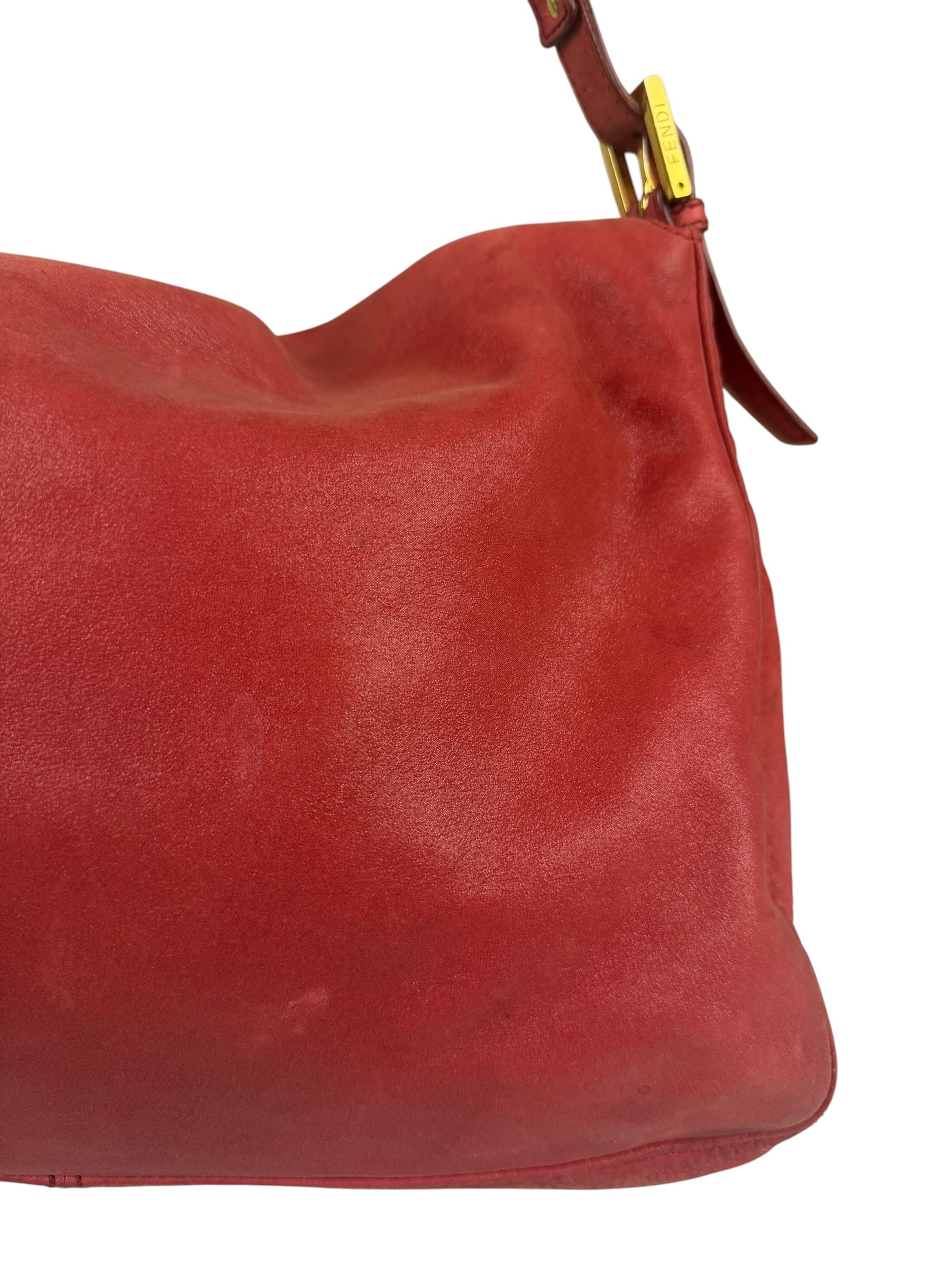Fendi Red Leather Mamma Baguette Shoulder Bag