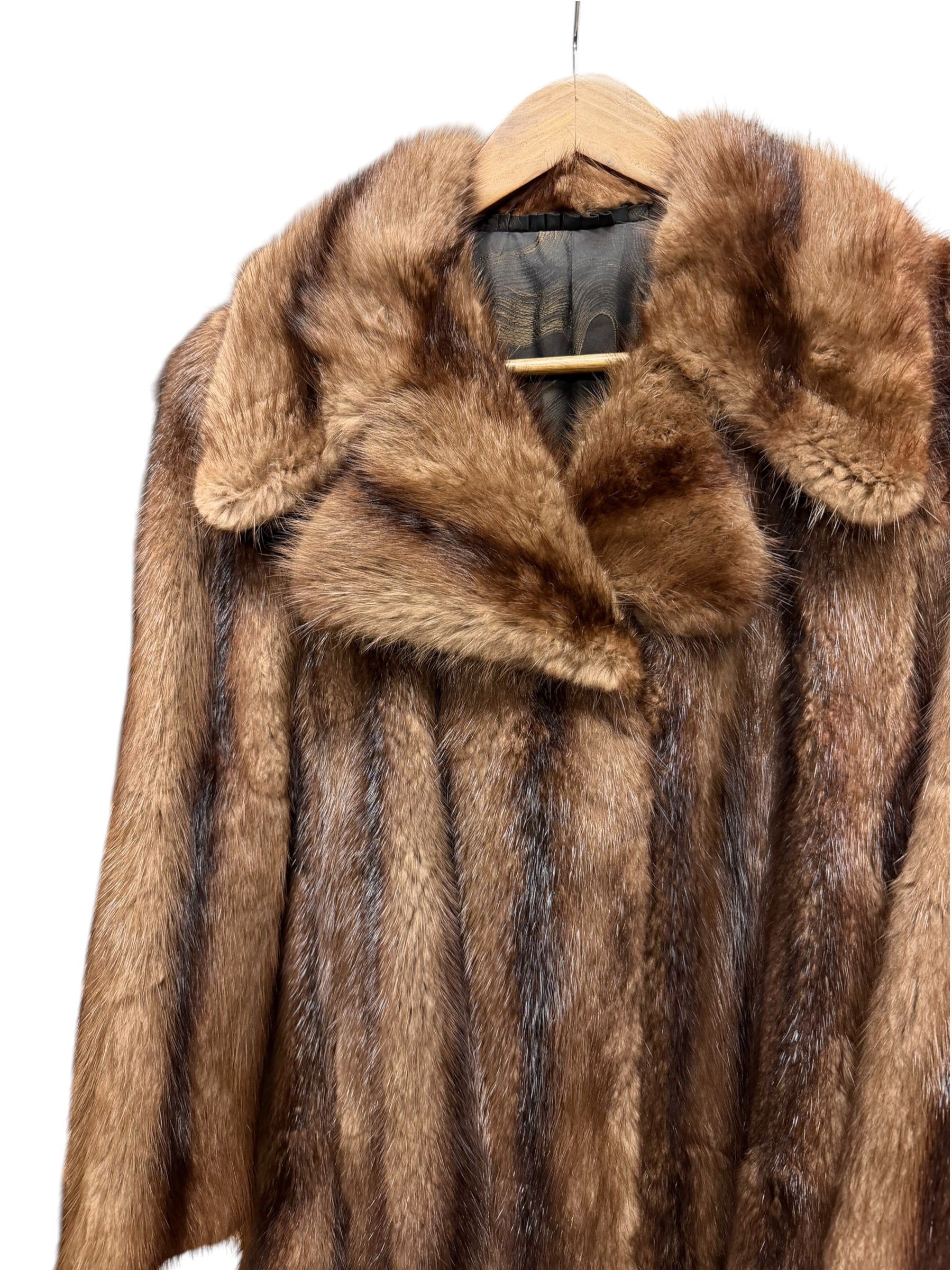 Vintage Brown Striped Fox Fur Long Coat