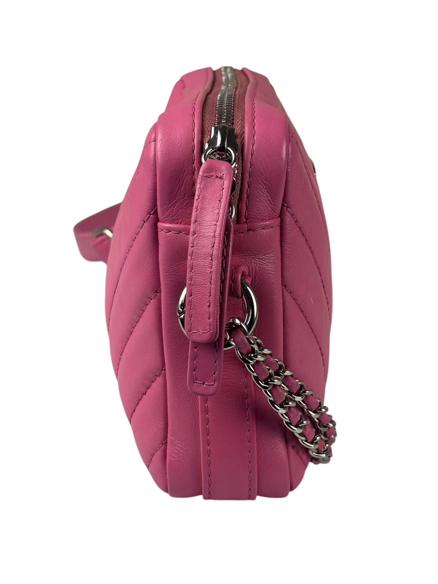 Chanel Pink Chevron Leather Promenade Chain Shoulder Bag 2018