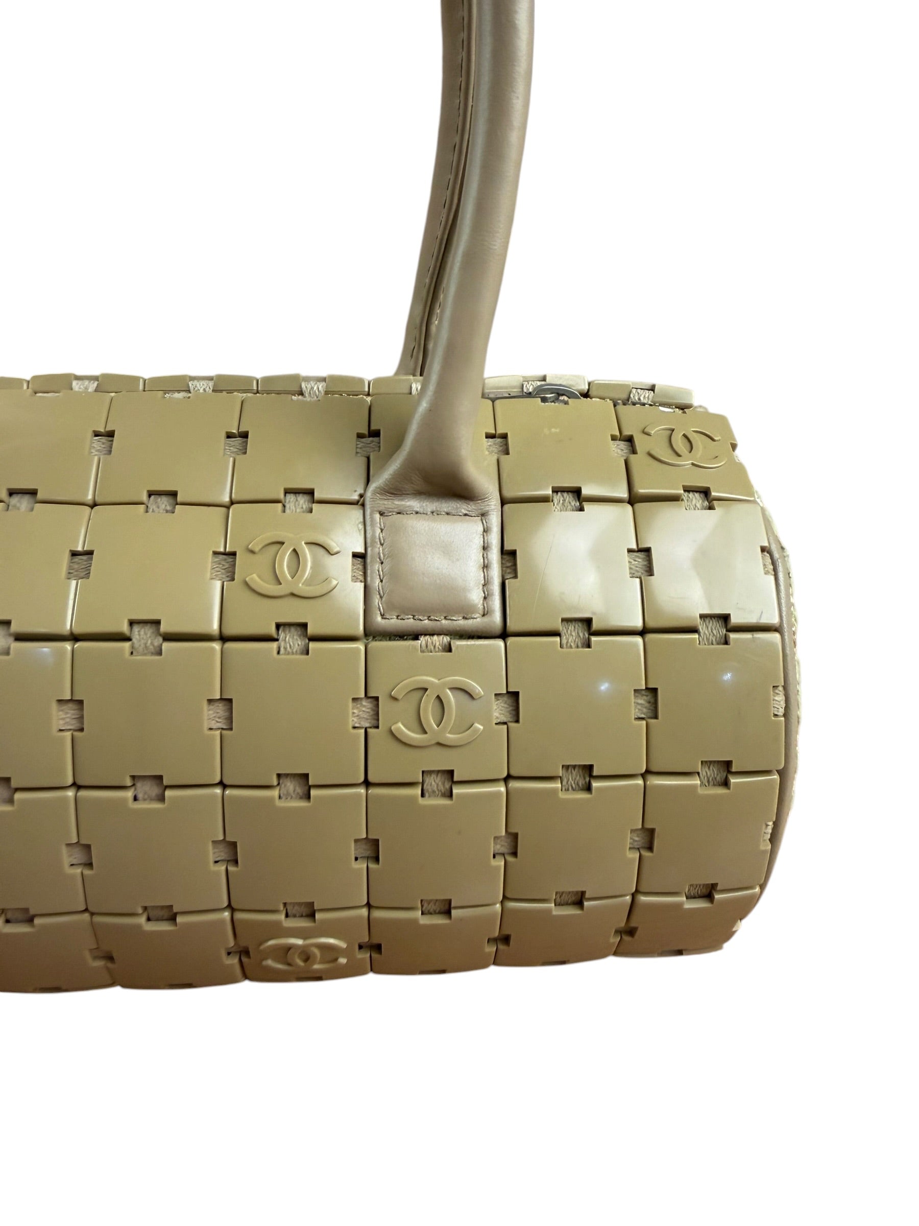 Chanel Beige Leather Trim Mini Puzzle Block Handbag