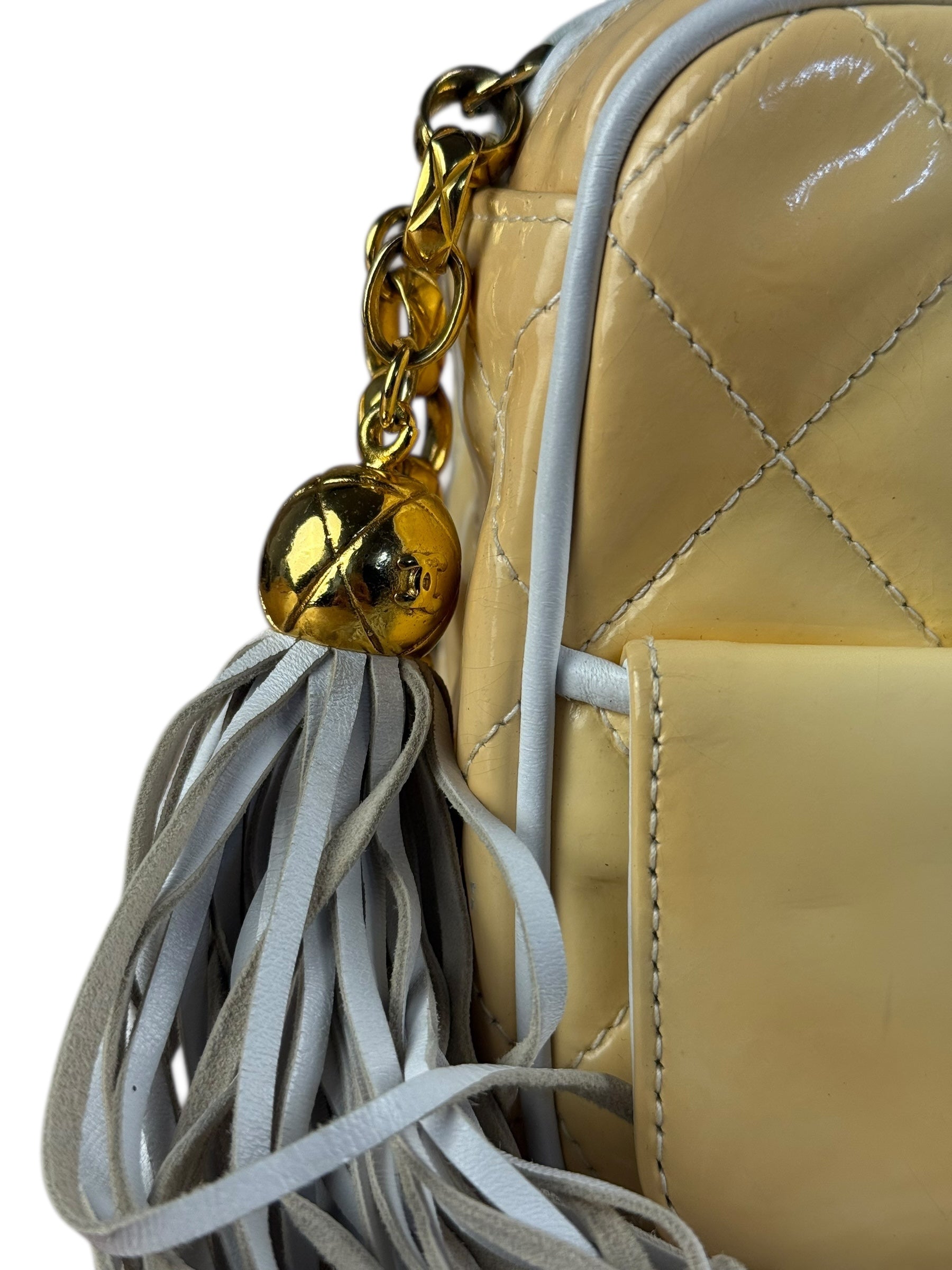 Chanel CC Patent Quilted Yellow Camera Bag 1991