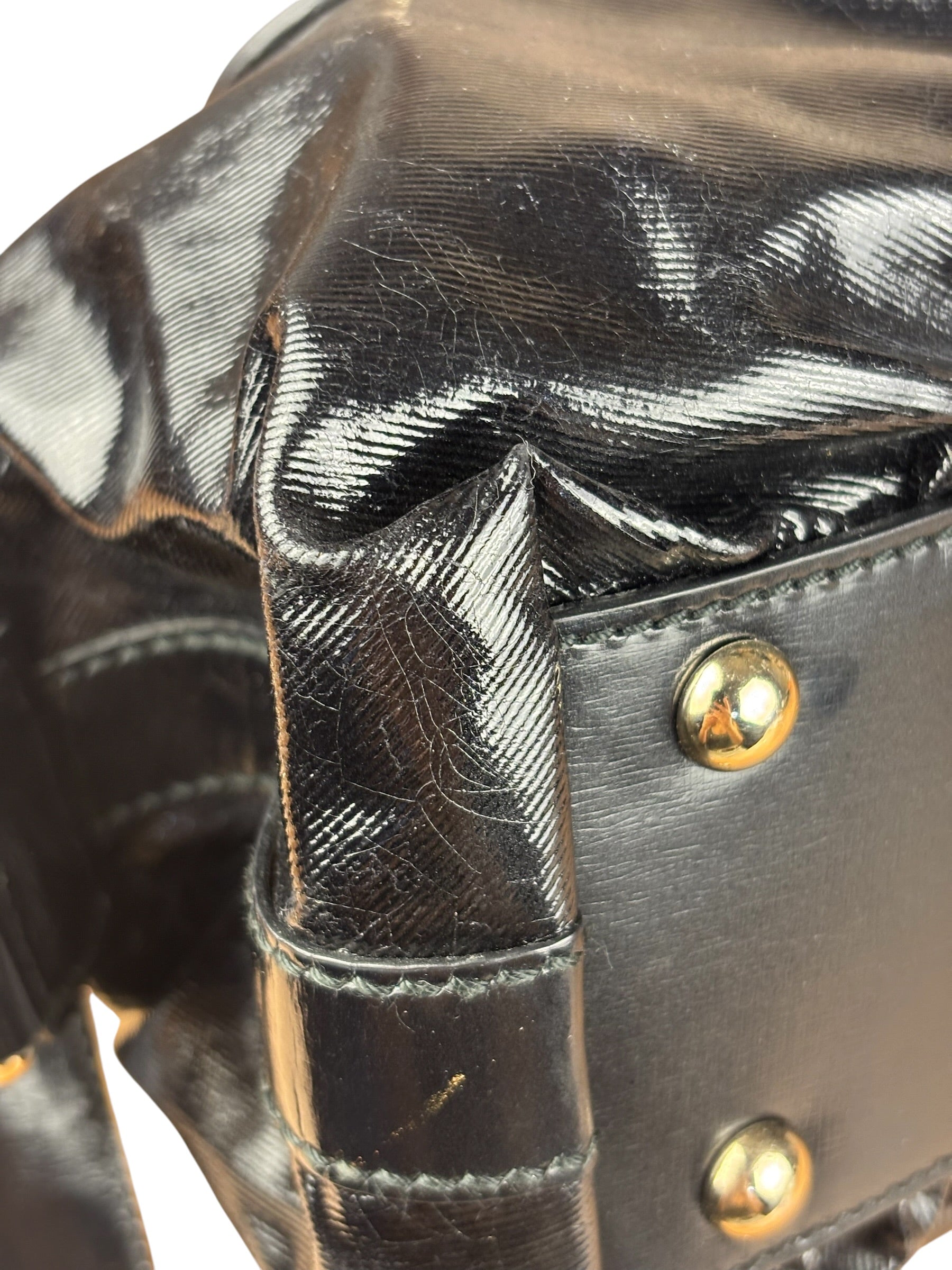 Gucci Black Patent Vintage Dialux Pop Bamboo 2Way Handbag