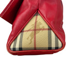 Burberry Red Leather Haymarket Check Shoulder Bag