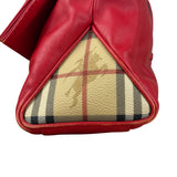 Burberry Red Leather Haymarket Check Shoulder Bag