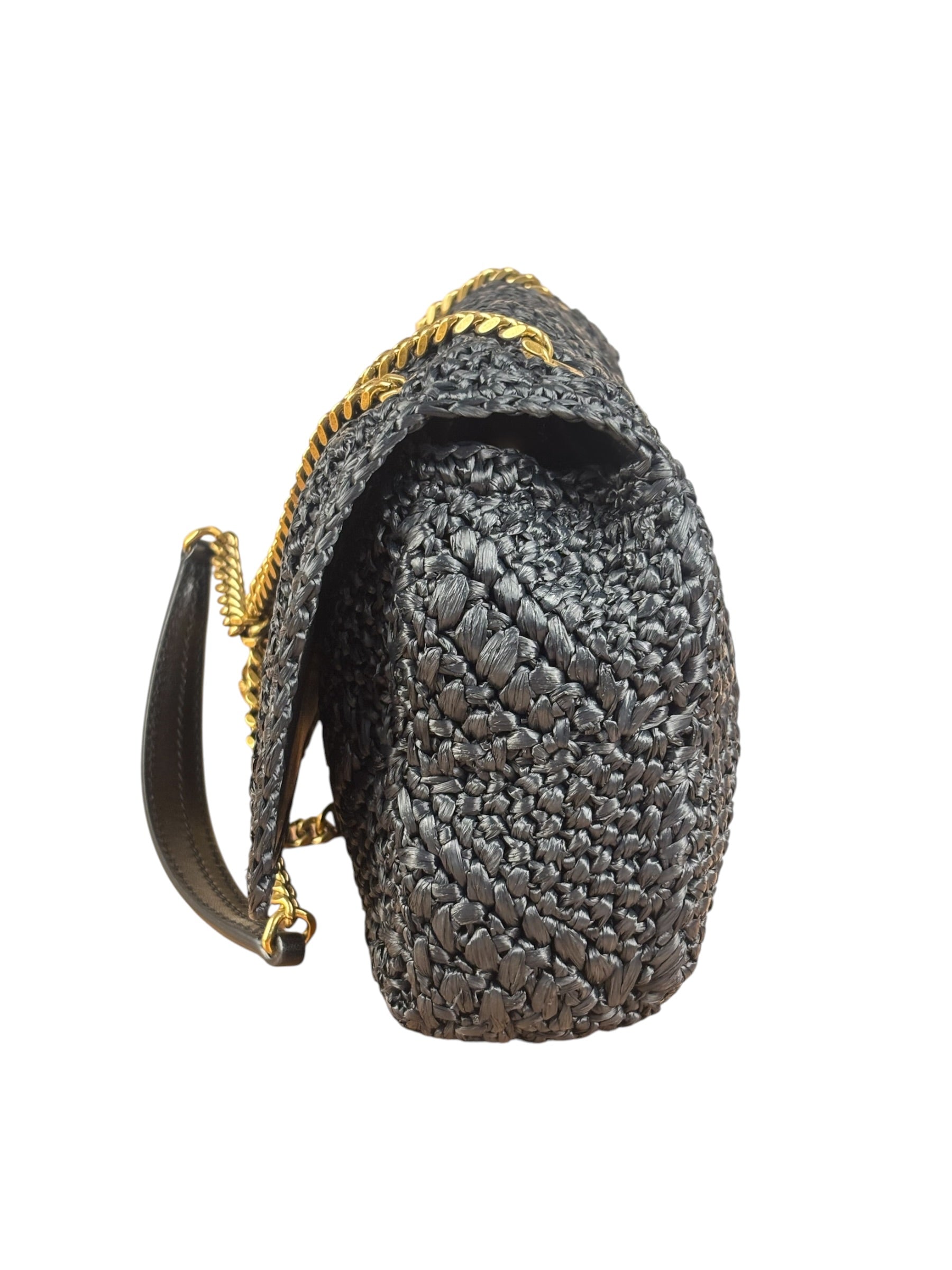 YSL Black Raffia Leather Trim Jamie Chain Shoulder Bag