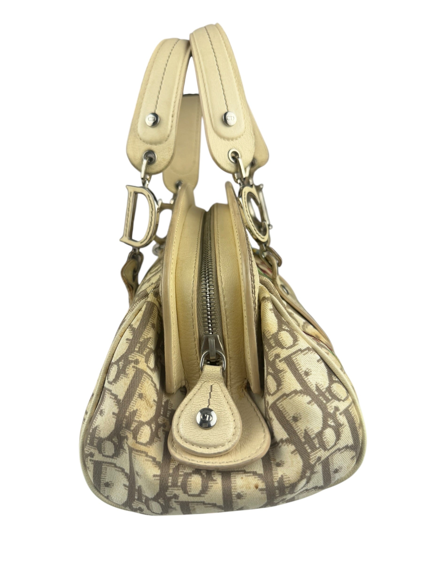 Christian Dior Vintage Monogram Flower Frame Satchel Hand Bag
