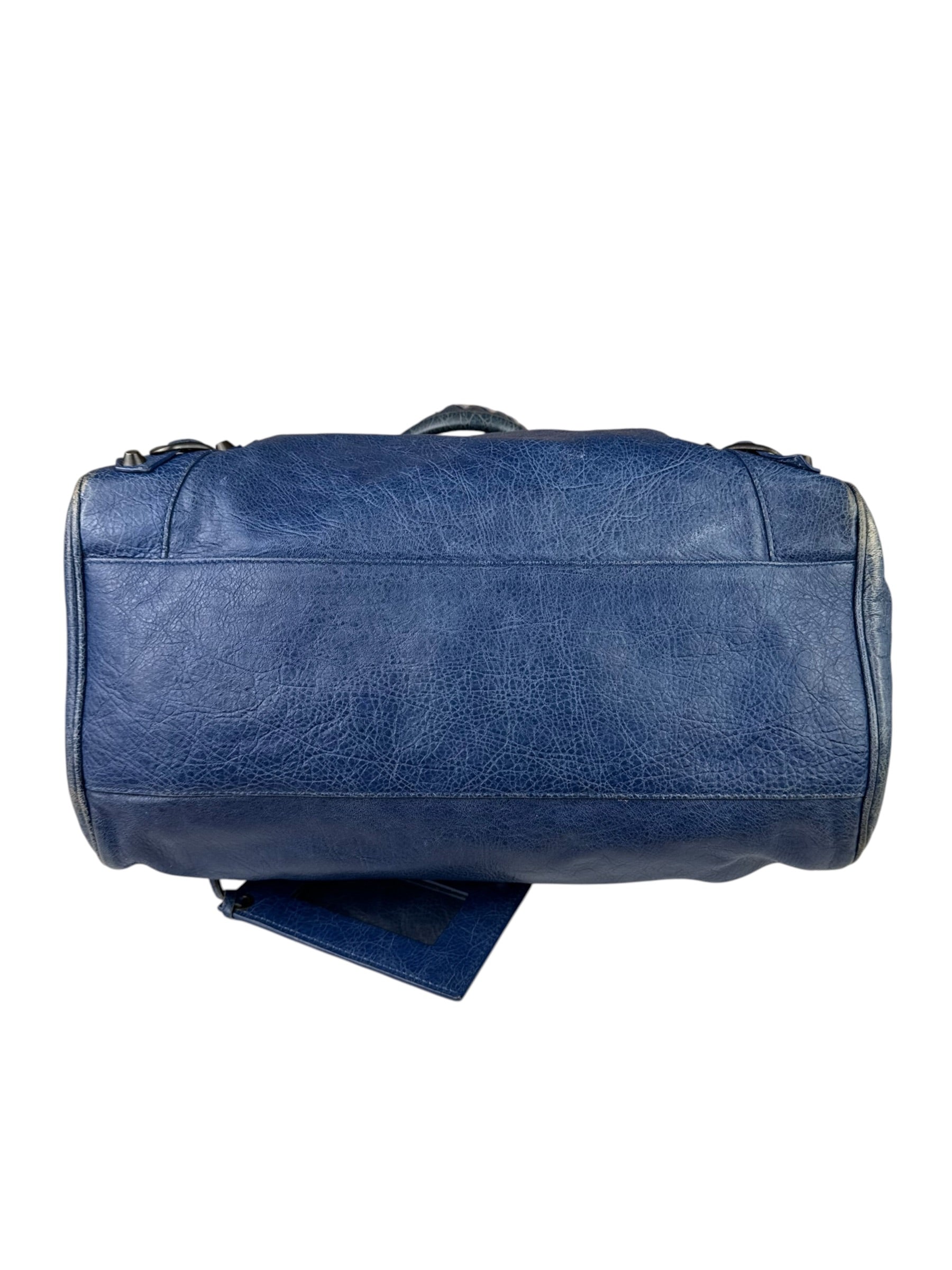 Balenciaga Navy Leather Moto Work Two-Way Bag