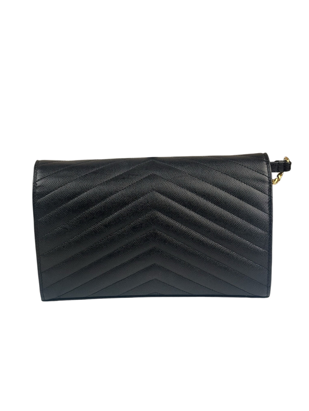 YSL Black Pebbled Matelassè Envelope Chain Wallet On Chain