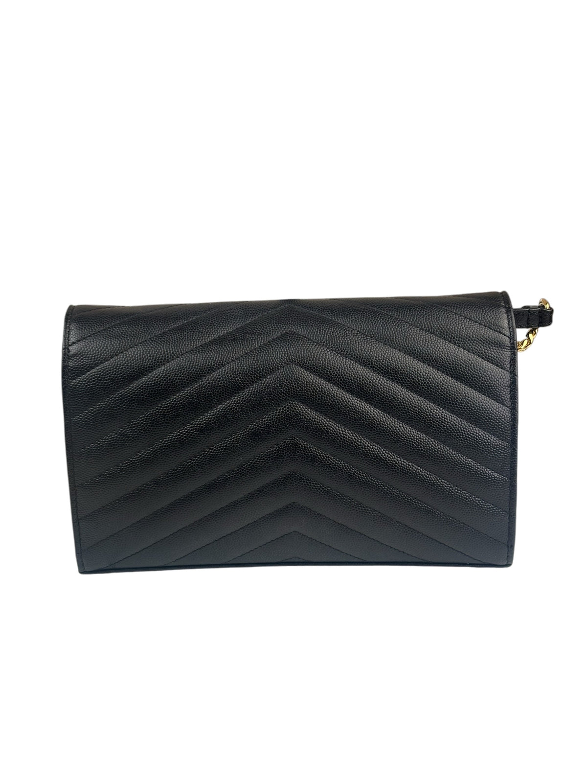 YSL Black Pebbled Matelassè Envelope Chain Wallet On Chain