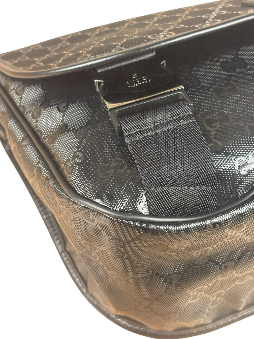 Gucci Black PVC GG Flap Messenger Bag