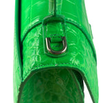 Balenciaga Fluo Green Crocodile Embossed Hourglass XS Two-Way Bag