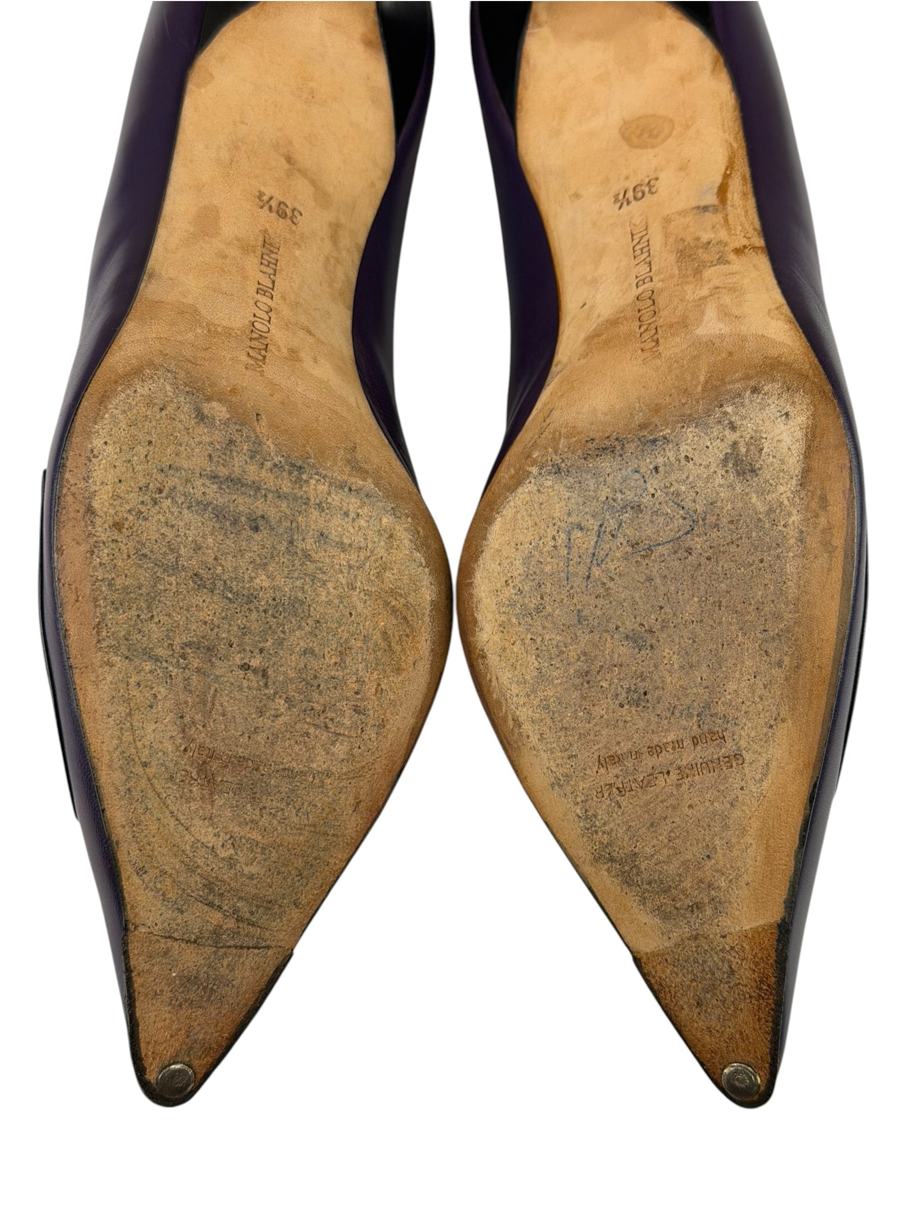 Manolo Blahnik Purple/Black Bow Kitten Heels
